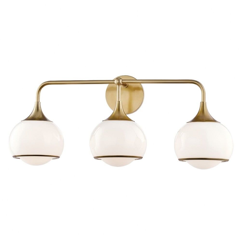 Elegant Aged Brass 3-Light Outdoor Wall Sconce with Opal Glass Shades