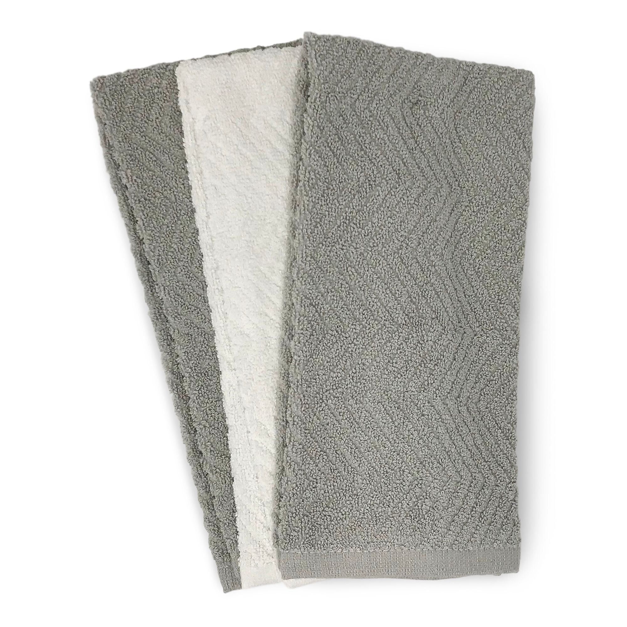 Gray and White Cotton Kitchen Dish Towel Set, 3-Pack