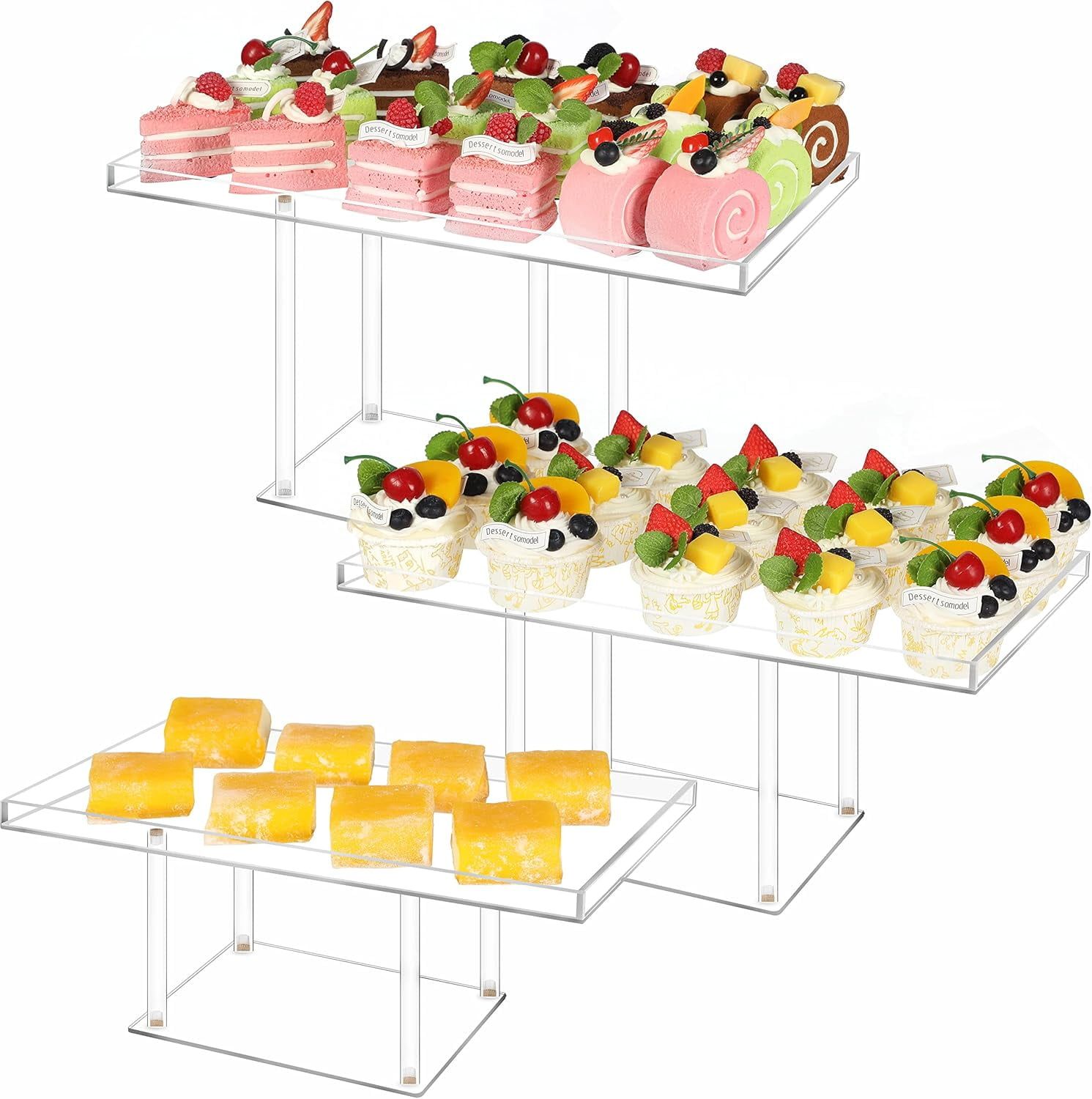 Clear Acrylic 3-Tier Rectangular Dessert Display Set