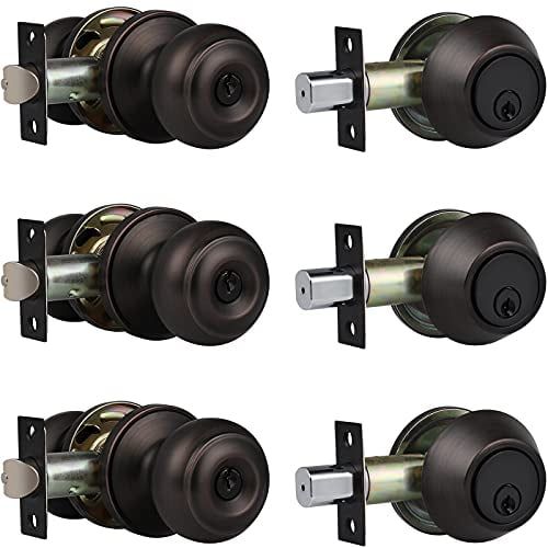 3 Pack Oil Rubbed Bronze Entry Door Knob and Deadbolt Set