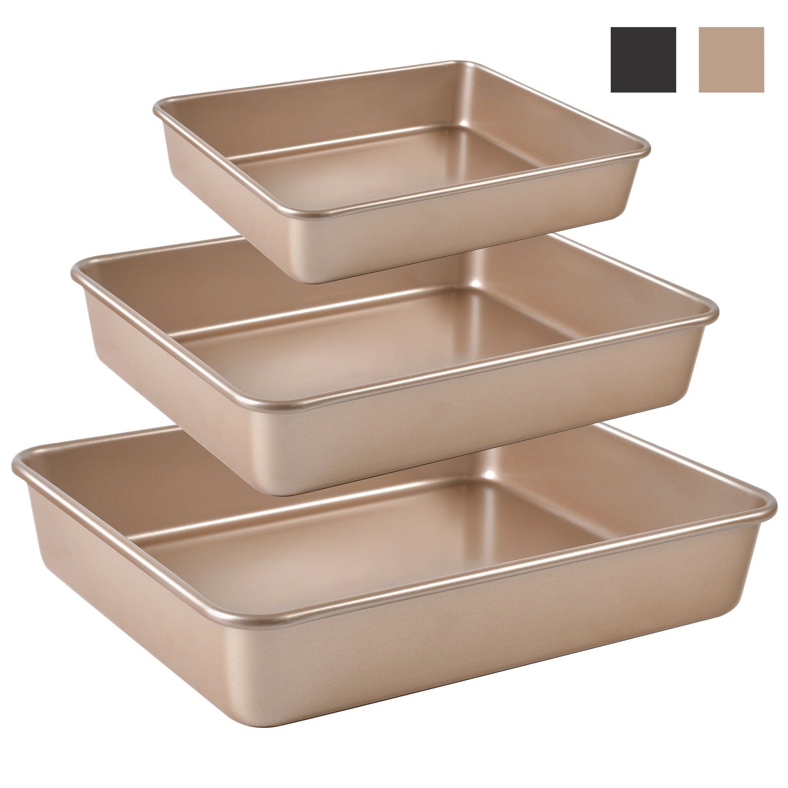 Gold Nonstick Rectangular 3-Piece Baking Pan Set