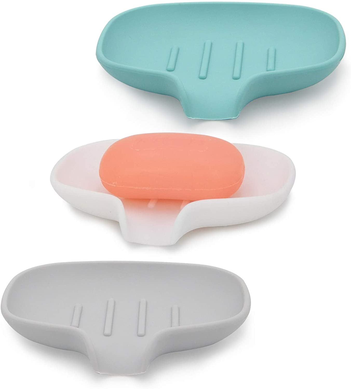 3 Pack Silicone Self-Draining Soap Dish Set