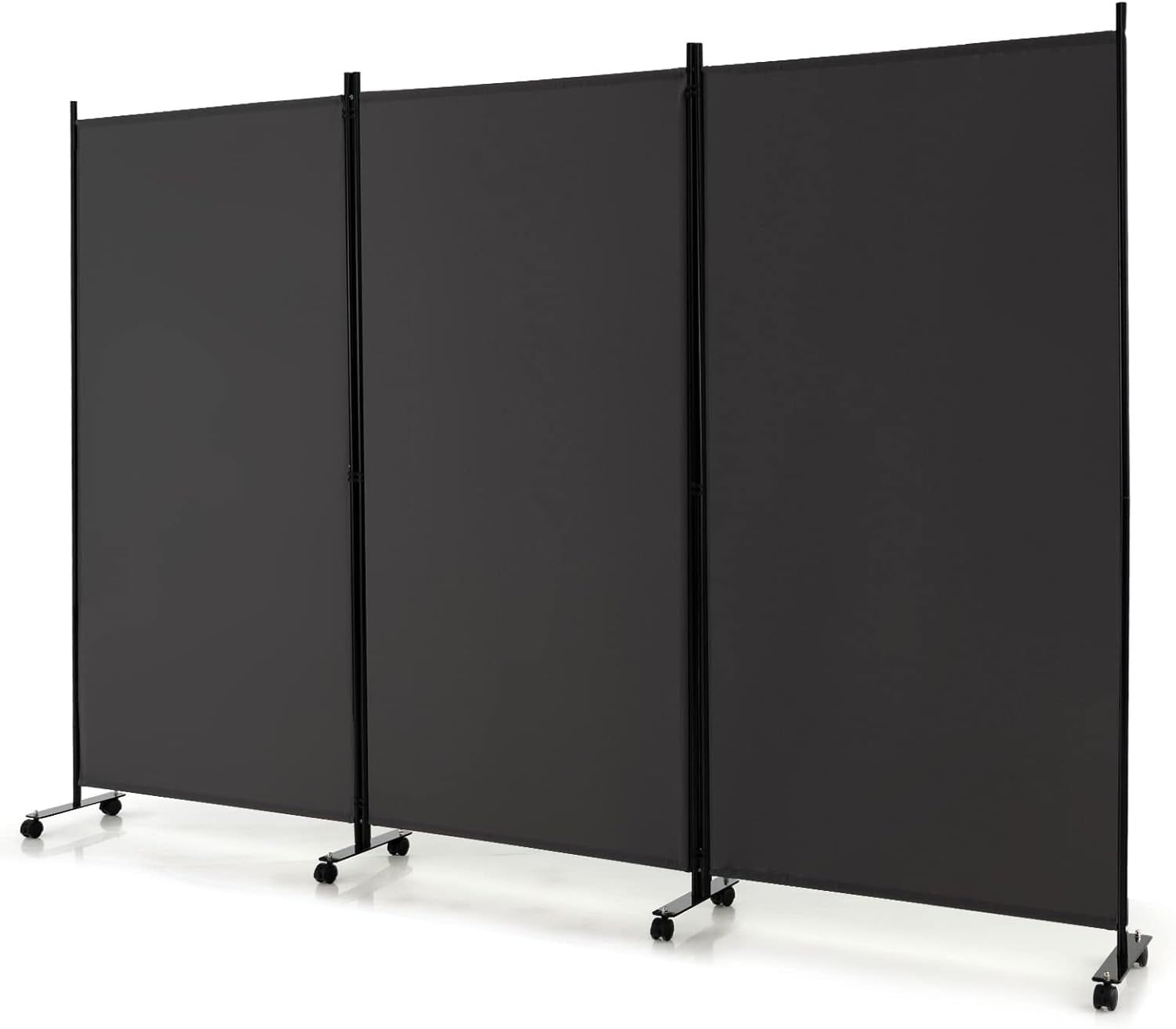 6FT Gray 3-Panel Folding Room Divider with Lockable Wheels