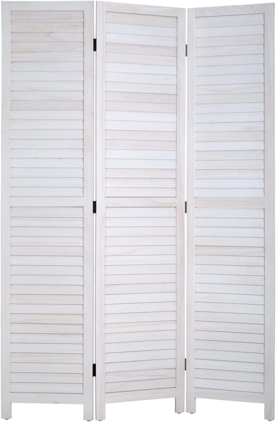 White 3-Panel Foldable Wooden Privacy Screen