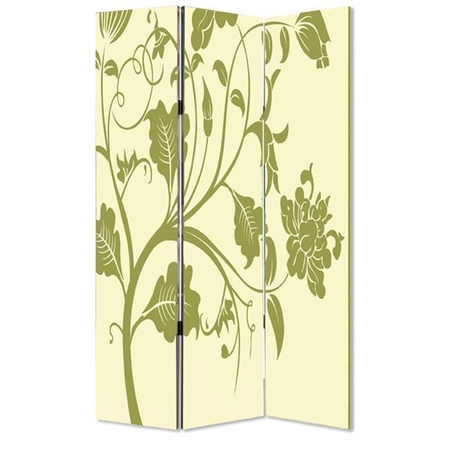 Cream and Green Floral 3-Panel Folding Room Divider