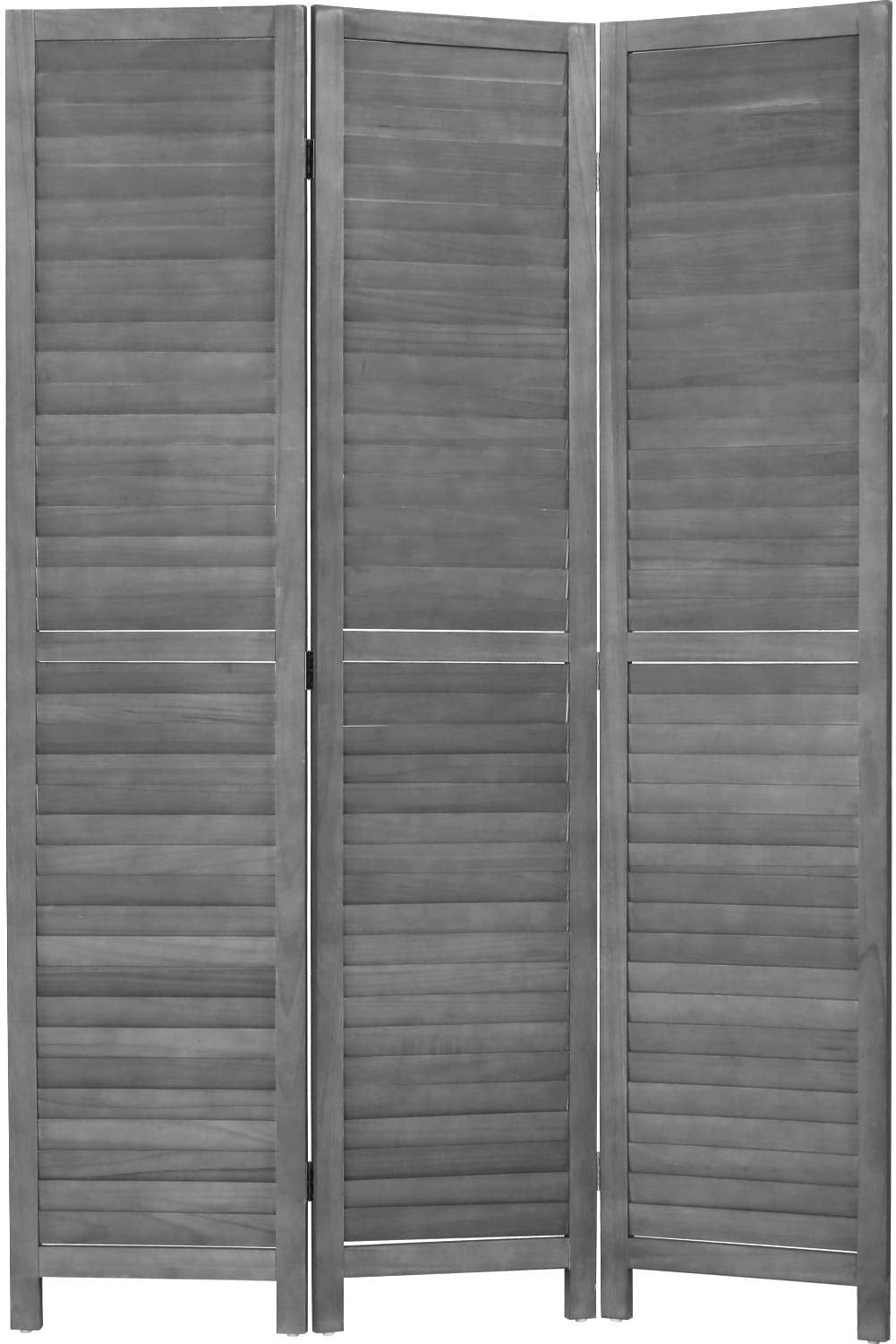 Gray 3-Panel Foldable Wood Privacy Screen Divider