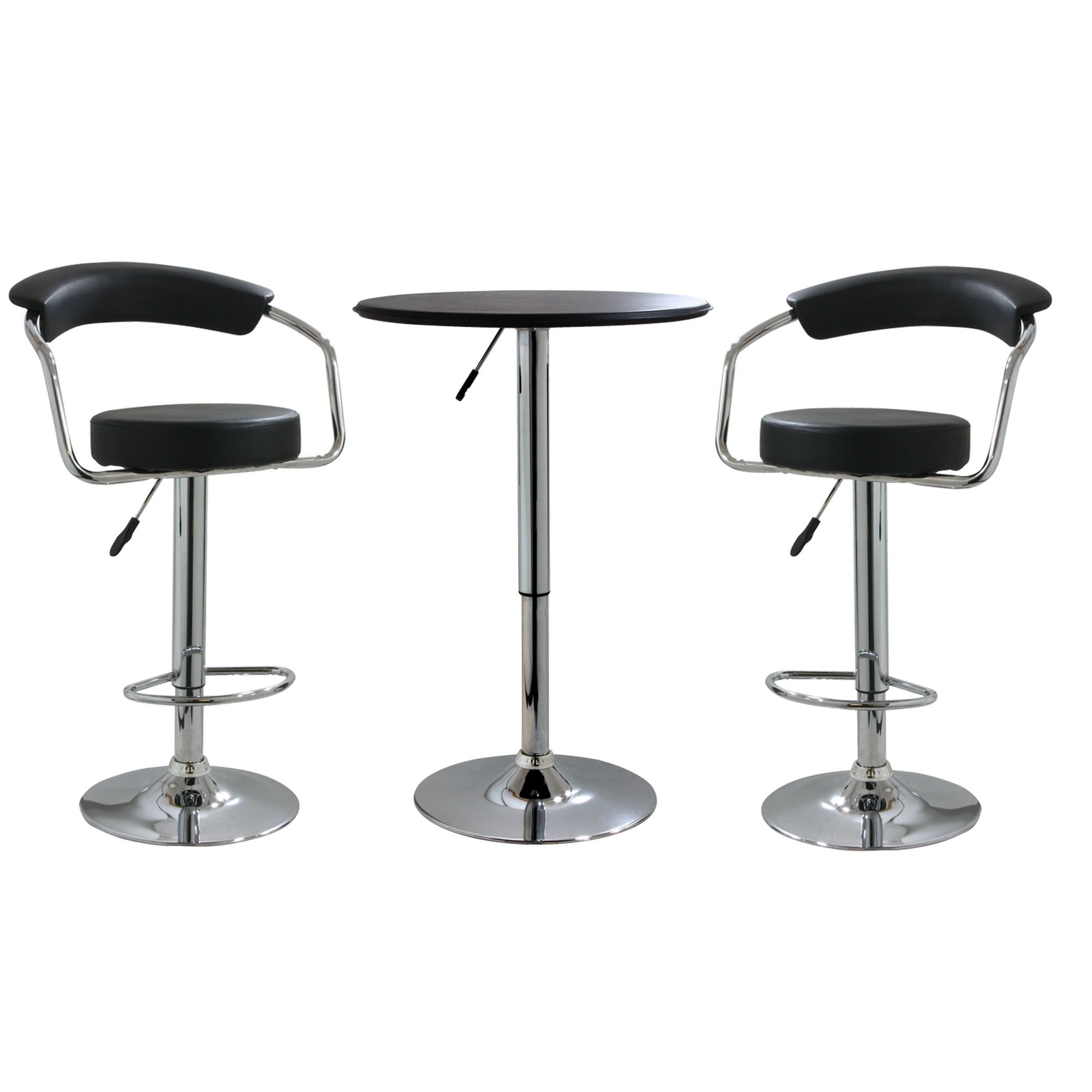 Adjustable Black Vinyl and Chrome Pub Set with 2 Chairs