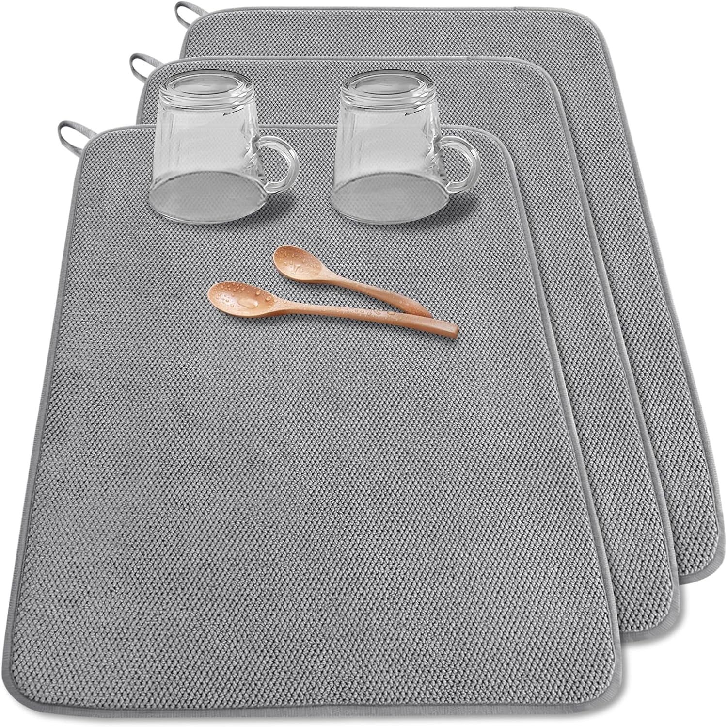 XXL Gray Microfiber Absorbent Dish Drying Mats, 24×17 inch, 3-Pack