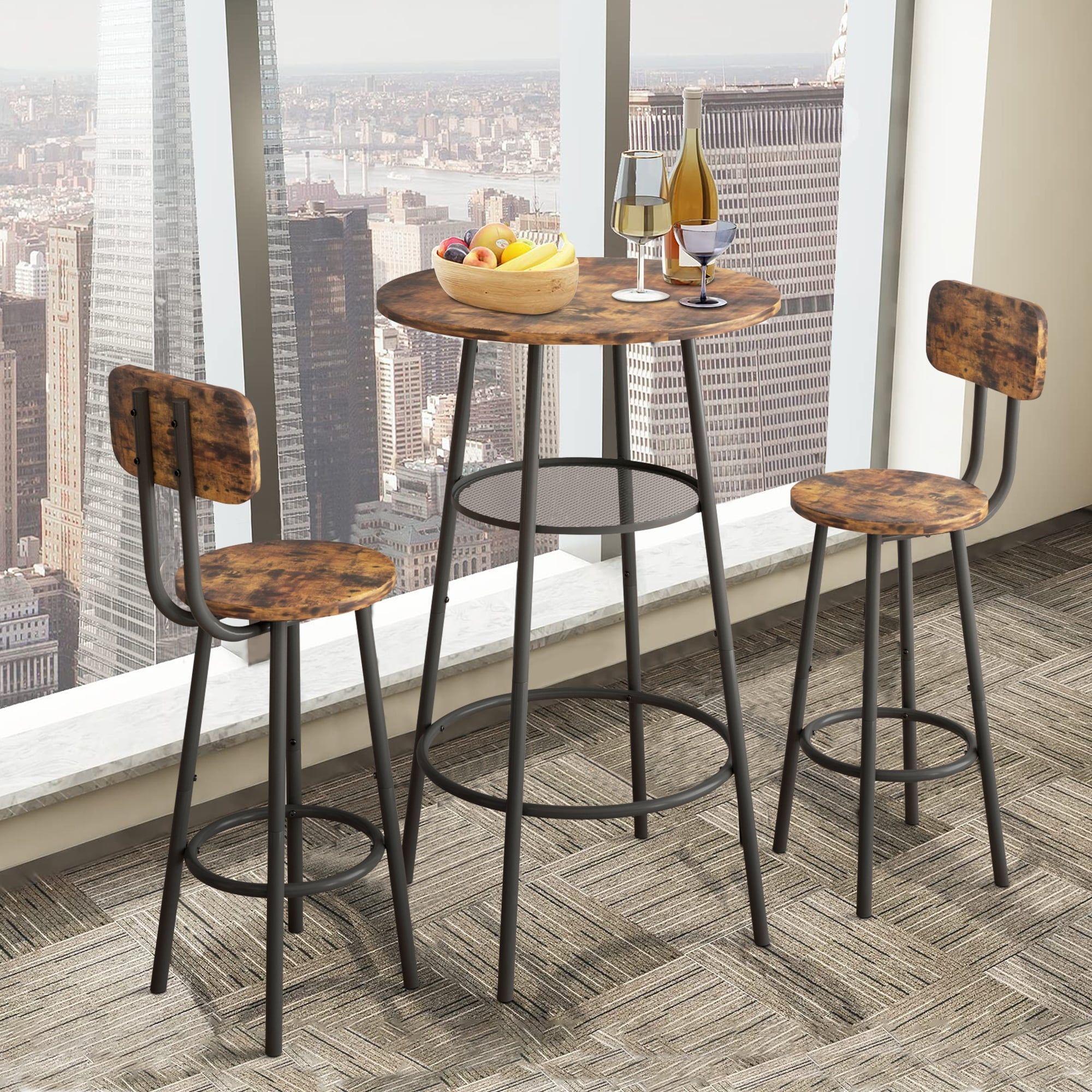 Black and Brown 3-Piece Industrial Pub Table Set