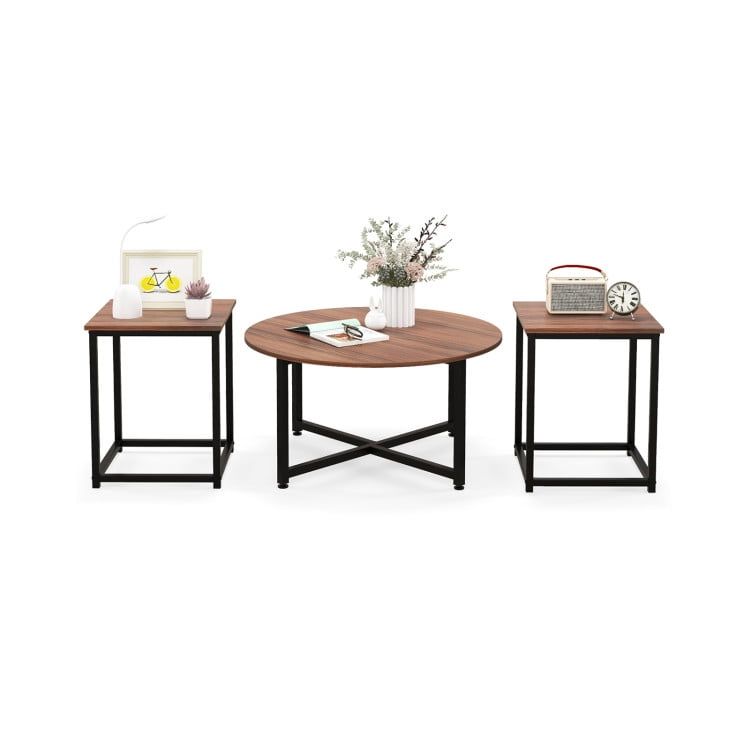 Walnut and Black 3-Piece Modern Nesting Coffee Table Set