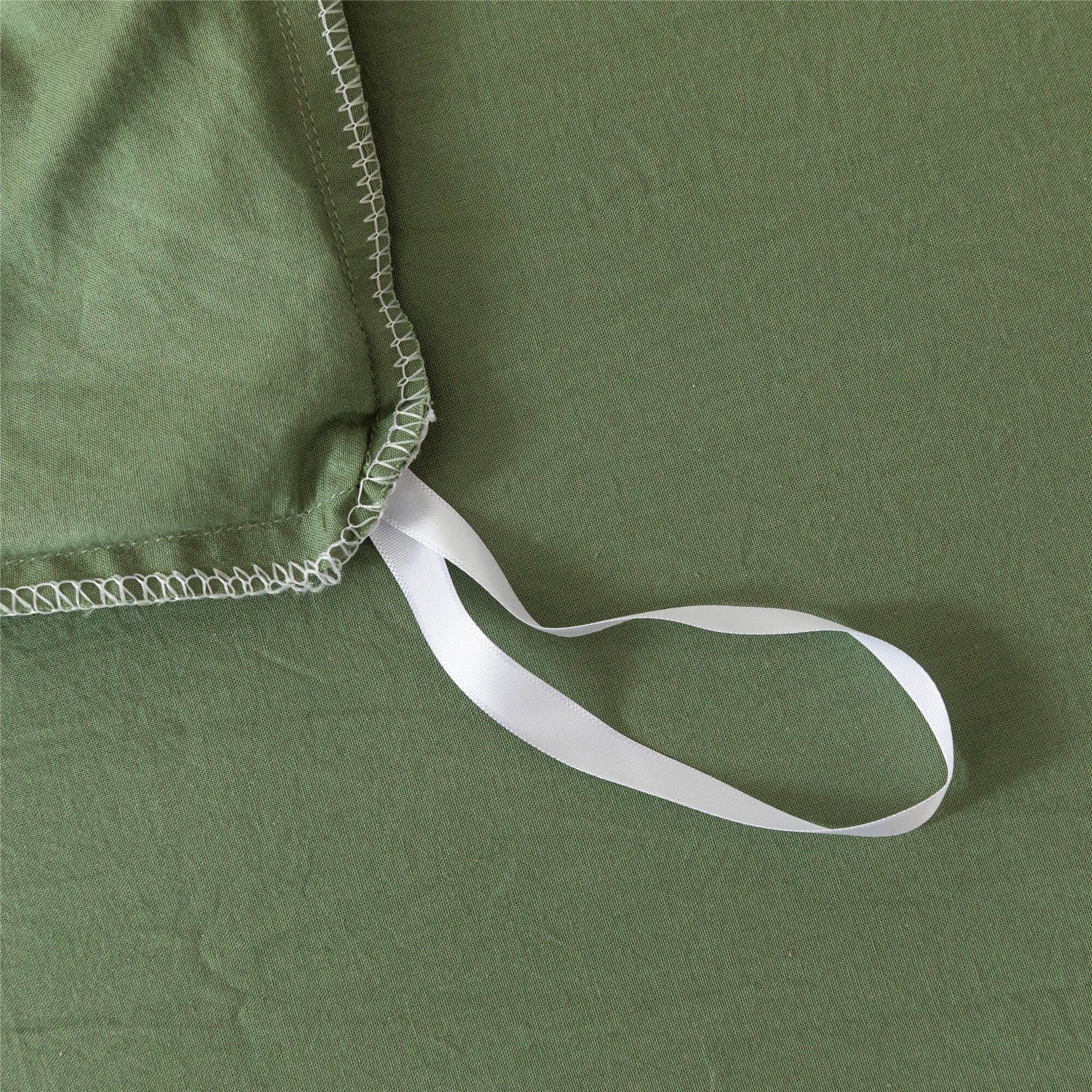 Green Cotton Queen Duvet Cover Set with Bow Tie Closure