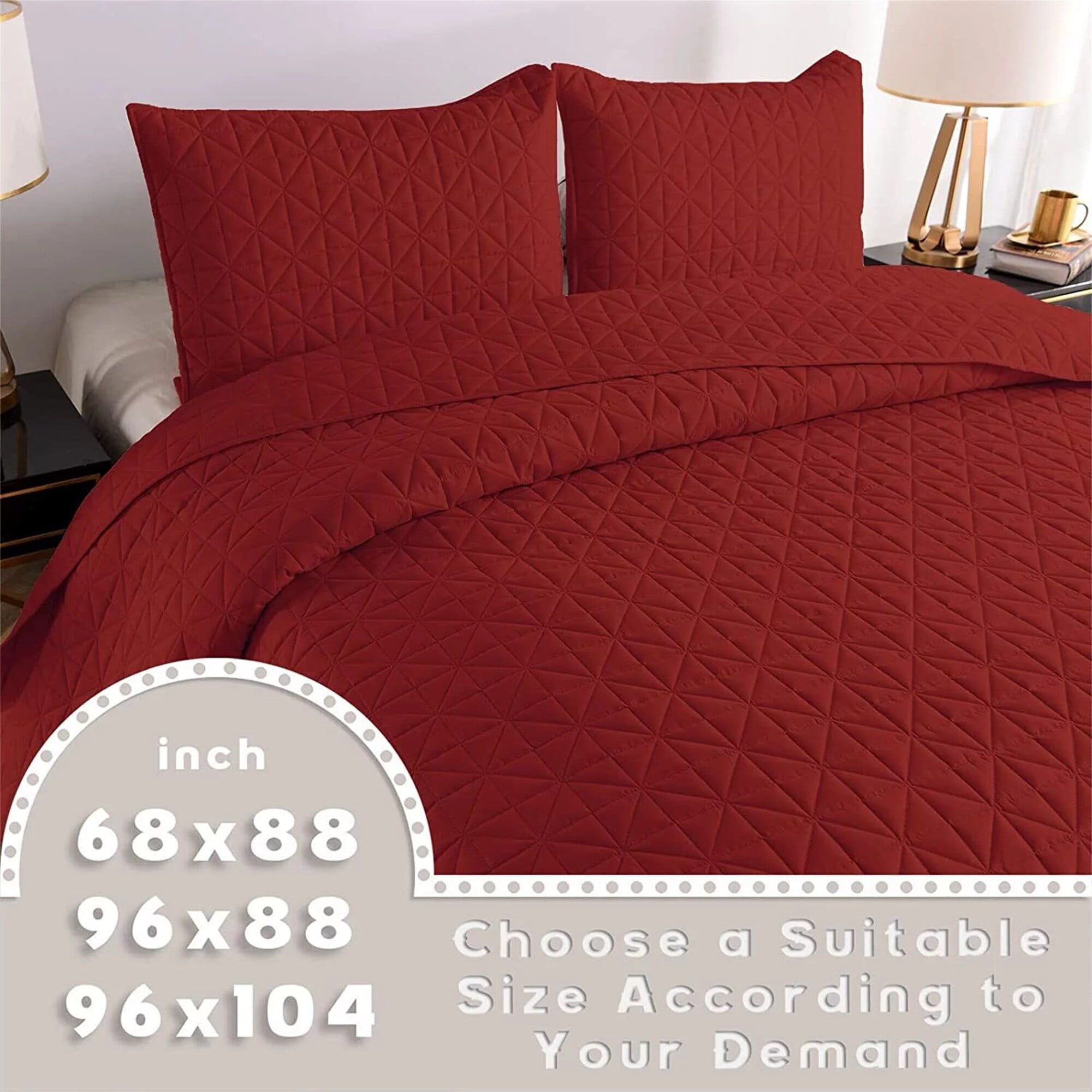 King Size Red Microfiber Reversible Quilt Set