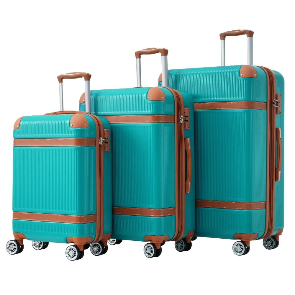 Green 3-Piece Hardshell Spinner Luggage Set with Telescopic Handles