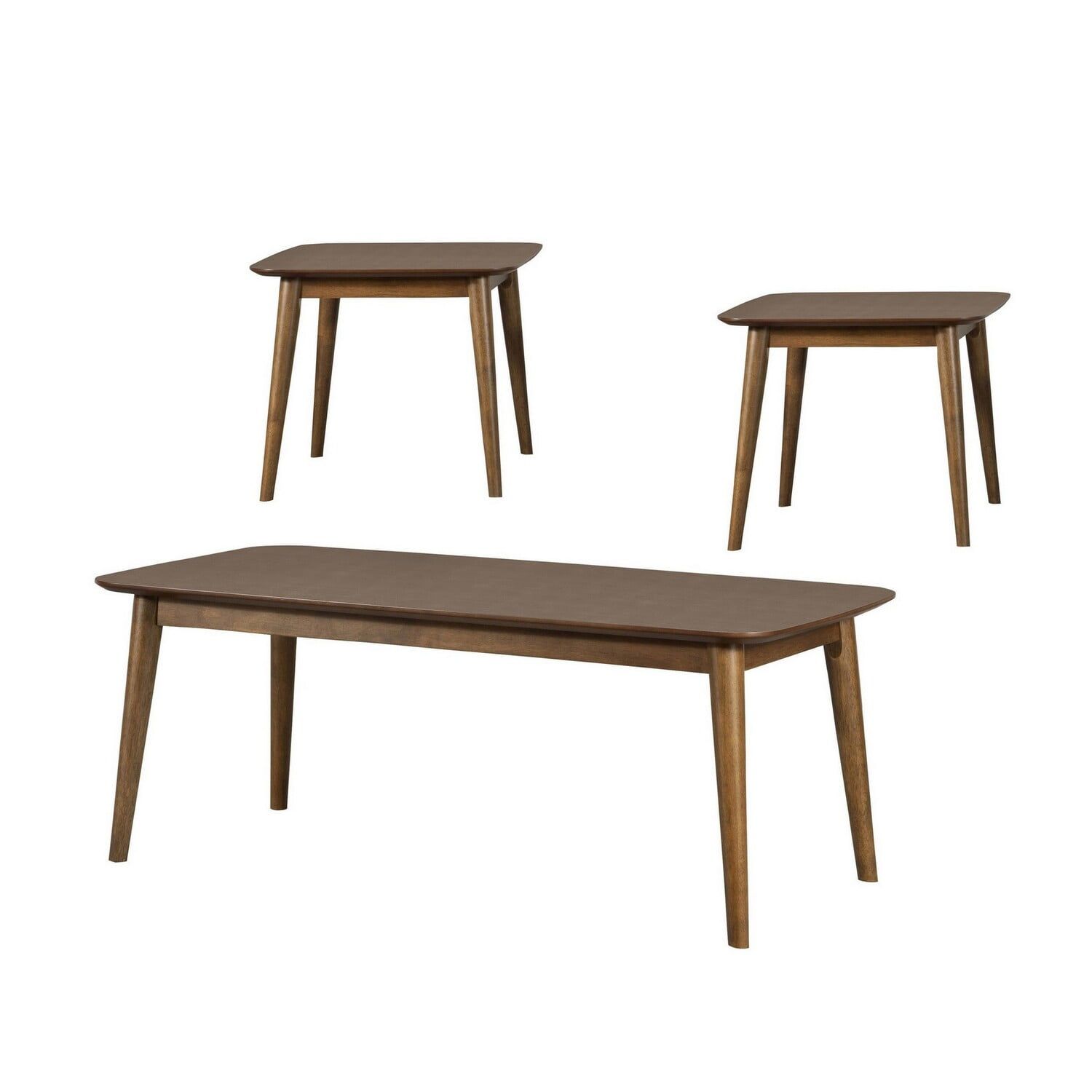 Mid-Century Walnut Brown 3-Piece Coffee and End Table Set