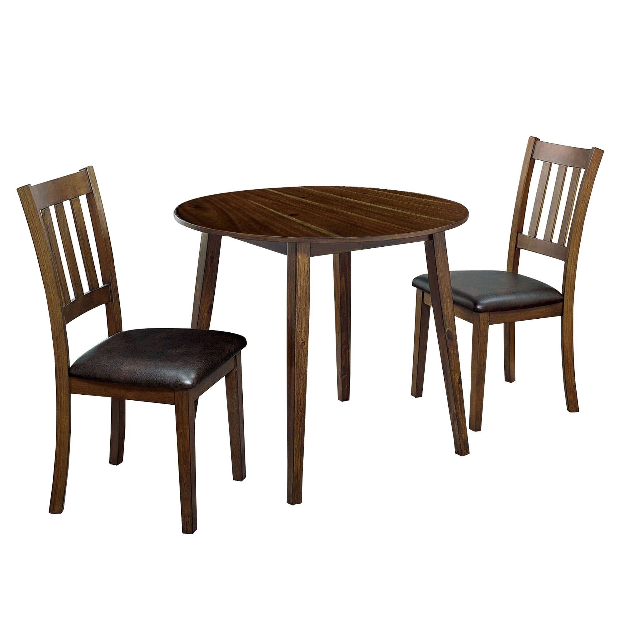 Brown Round Dining Table with Faux Leather Chairs