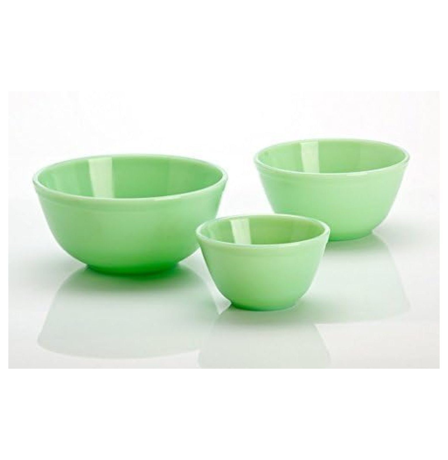 Handmade Jade Green Glass Nesting Mixing Bowls, Set of 3