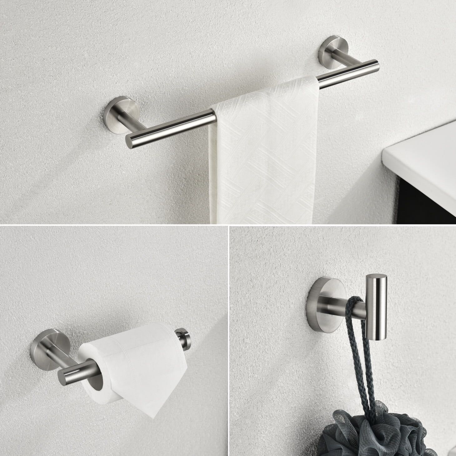 Silver Stainless Steel 3-Piece Bathroom Hardware Set