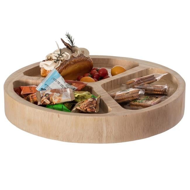 Natural Paulownia 3-Section Round Snack Serving Tray