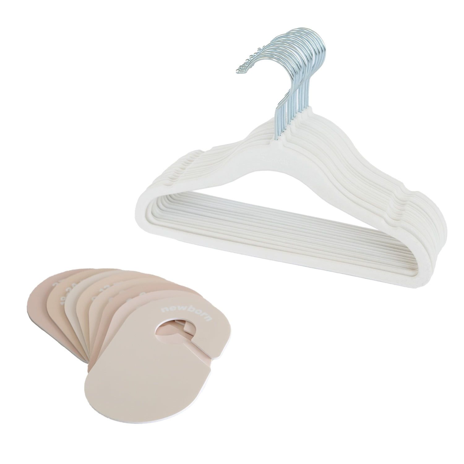 Cream and Neutral Baby Velvet Hangers with Closet Dividers Set