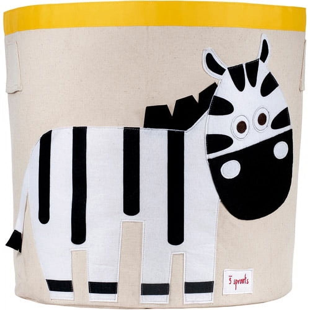 Zebra Canvas Collapsible Kids Storage Bin with Yellow Trim