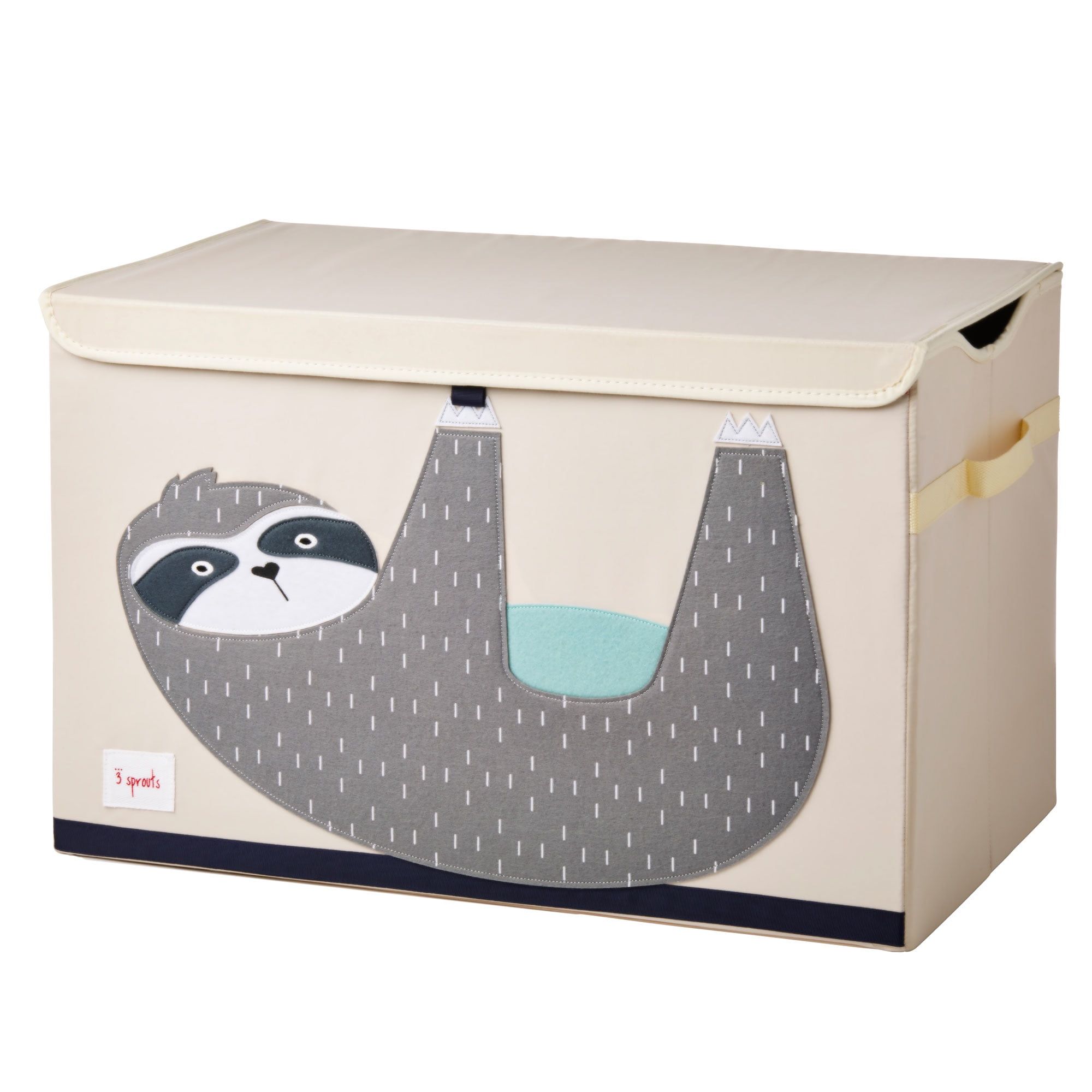 Large Beige and Gray Fabric Toy Chest with Sloth Design