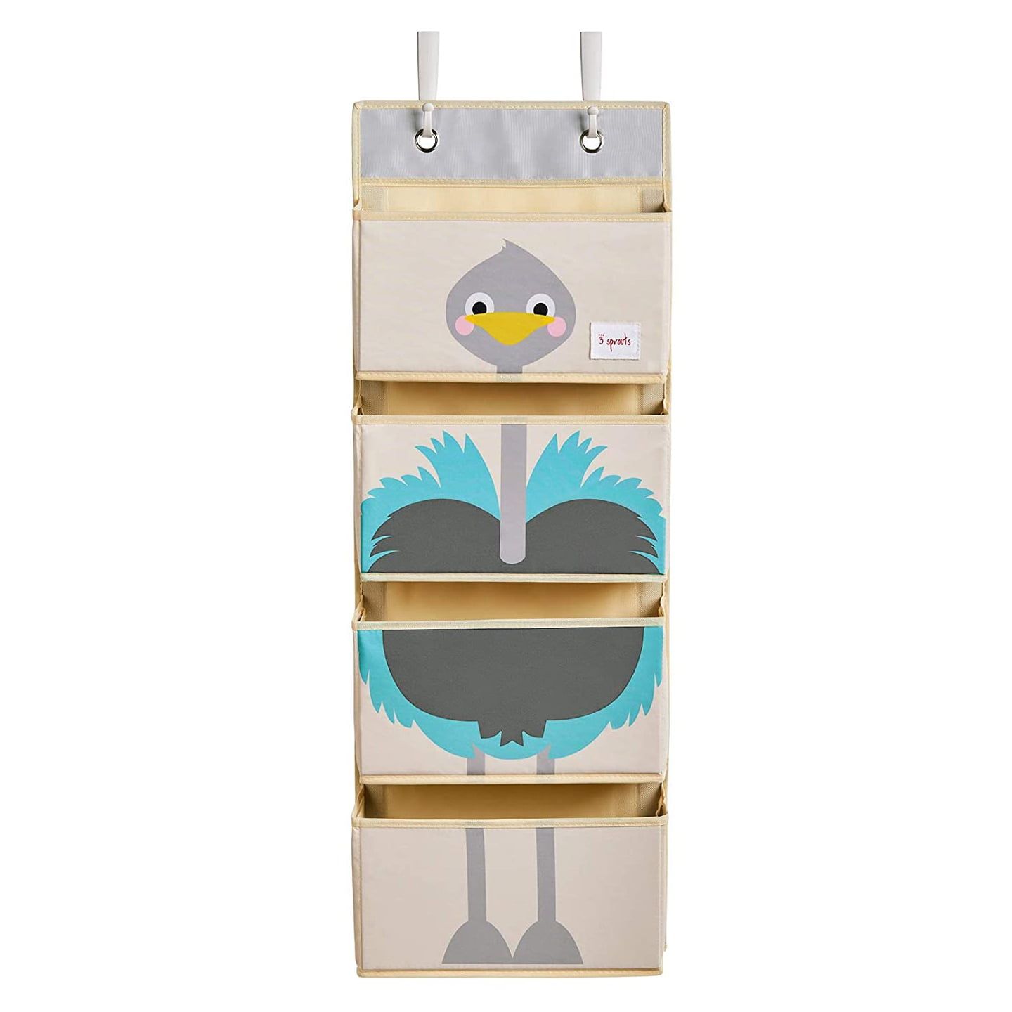 Ostrich Themed Beige and Blue Hanging Organizer with 4 Pockets