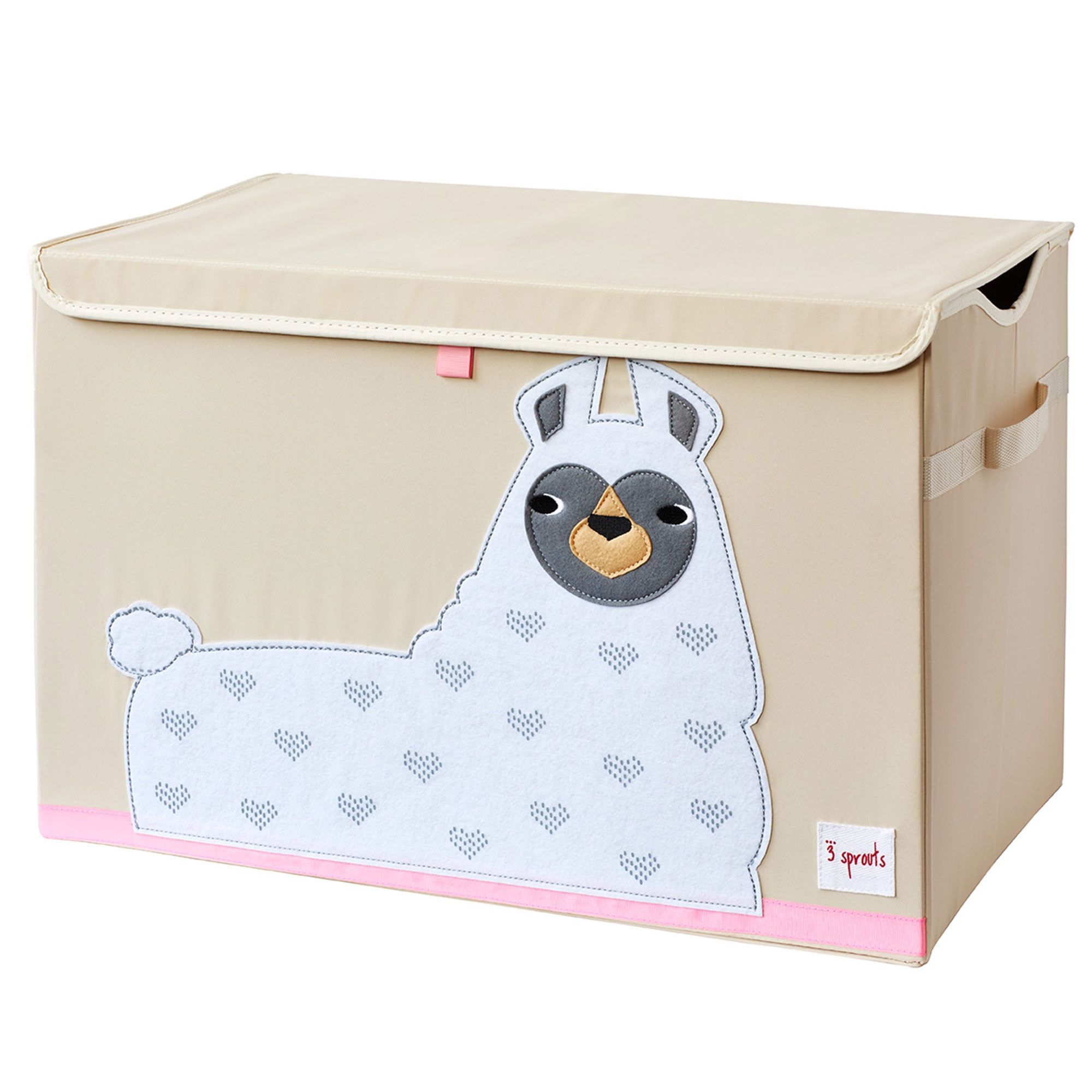 Beige Fabric Llama Toy Chest with Lid and Handles