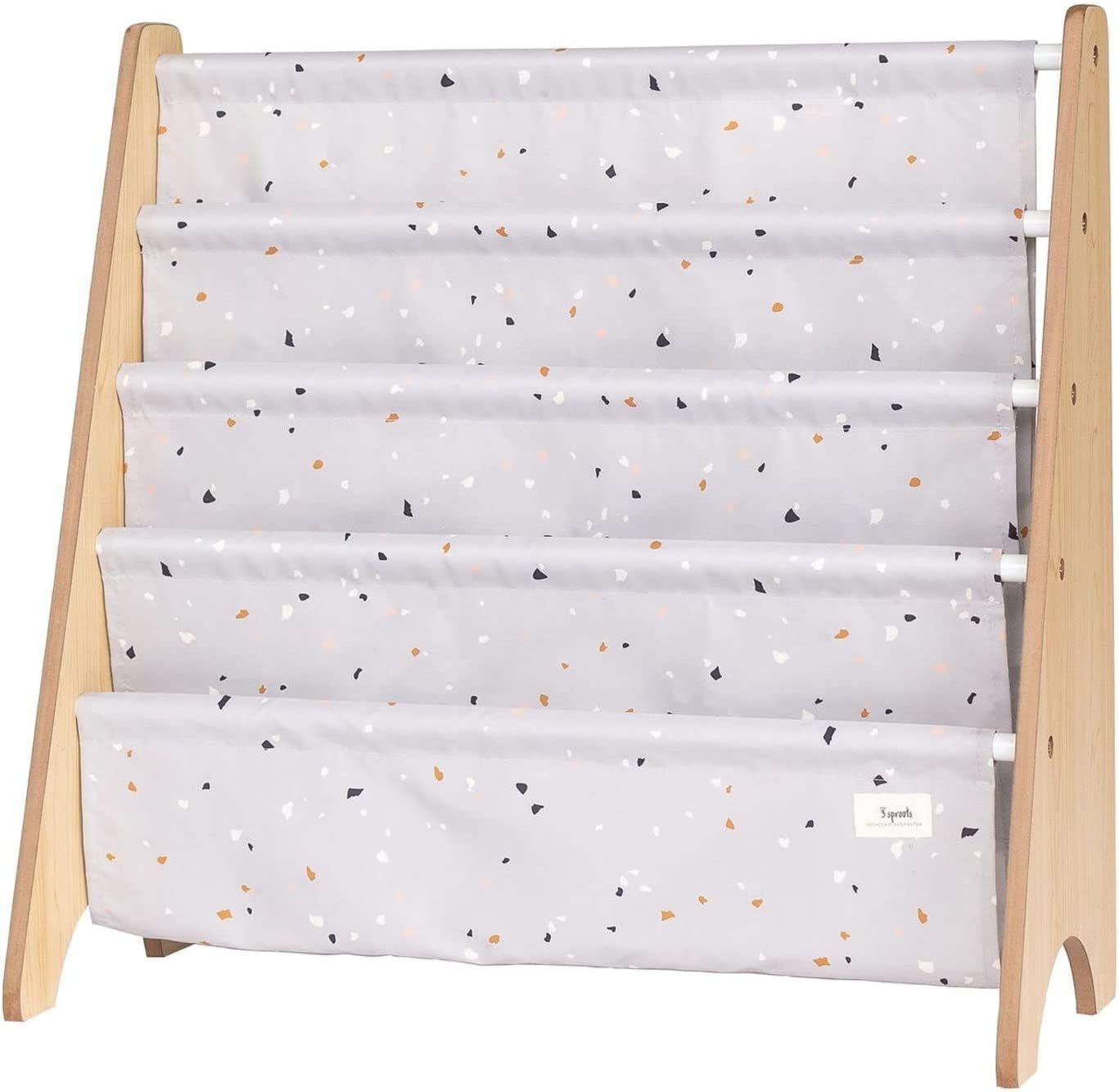 Light Gray Terrazzo Kids Book Rack with Recycled Fabric