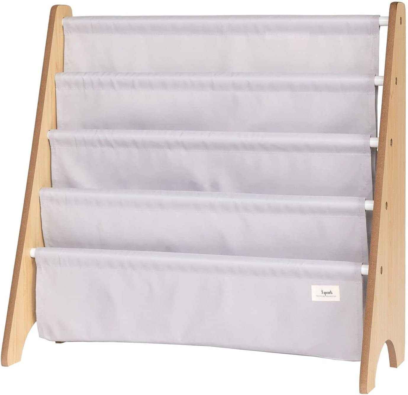 Light Gray Recycled Fabric Kids Book Rack with Wooden Frame