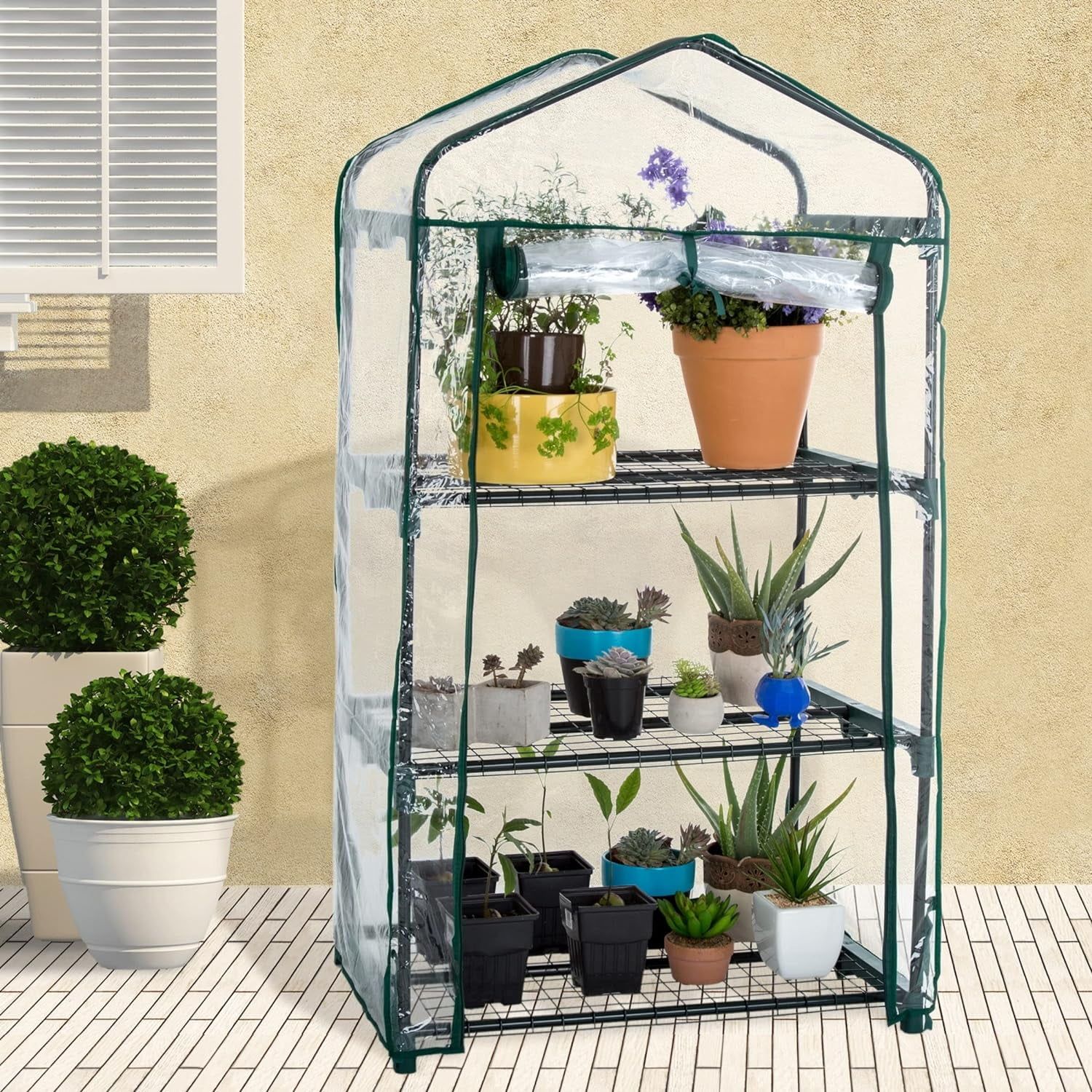 Nature Spring Portable 3-Tier Mini Greenhouse with Clear PVC Cover