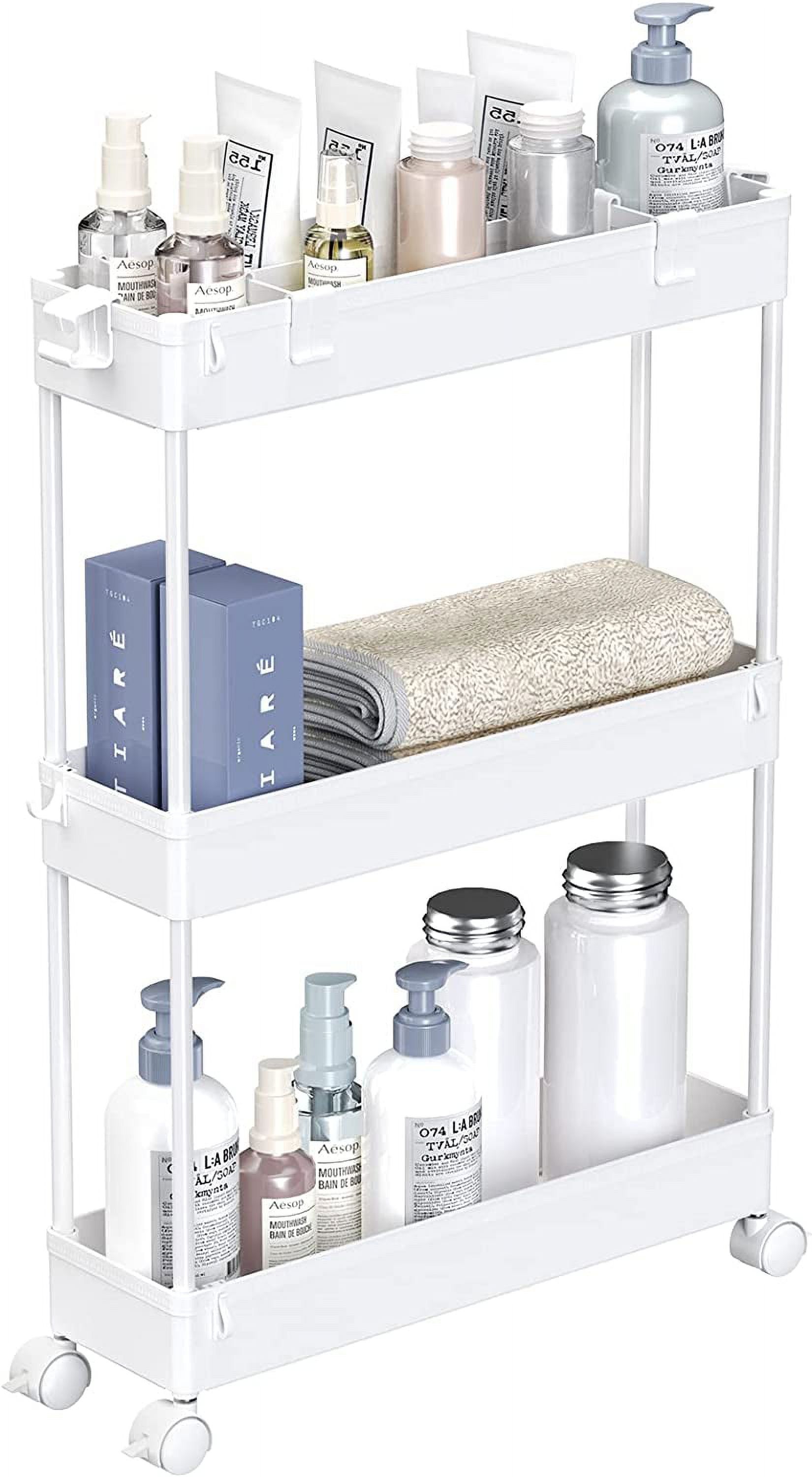 Slim White 3-Tier Rolling Utility Storage Cart