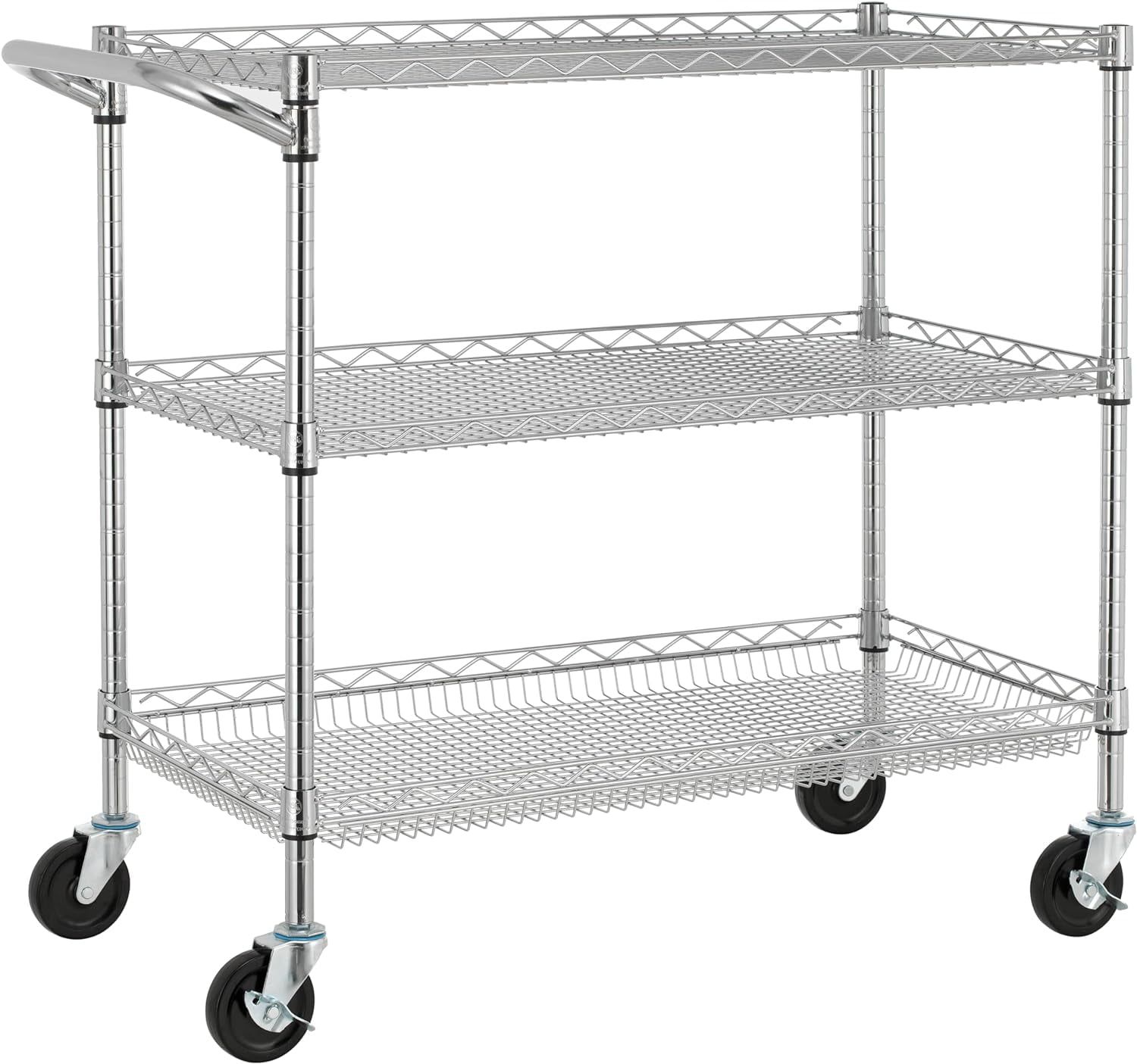 Chrome 3-Tier Heavy Duty Steel Utility Cart with Wheels