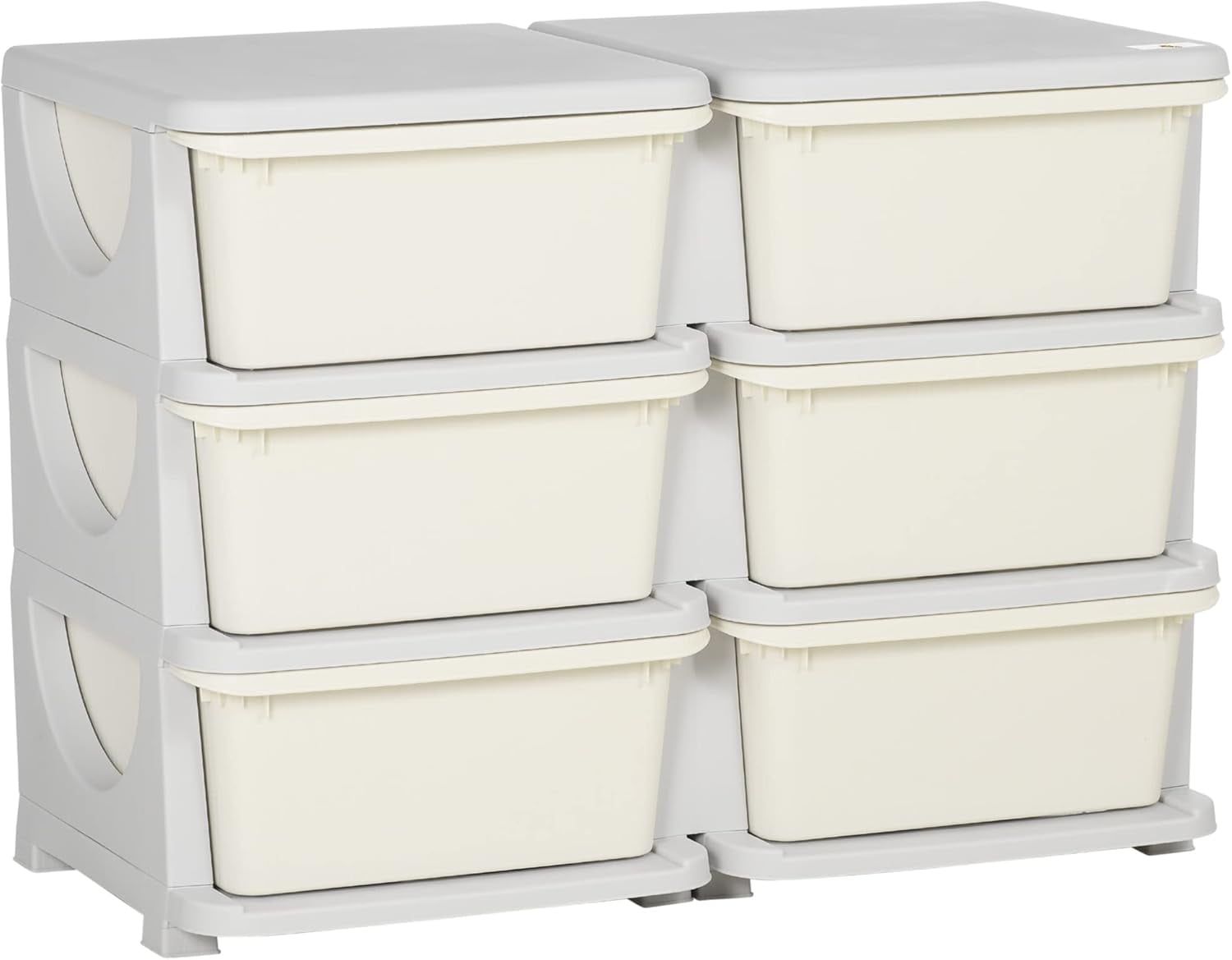 Cream 3-Tier Kids Storage Unit with 6 Plastic Drawers