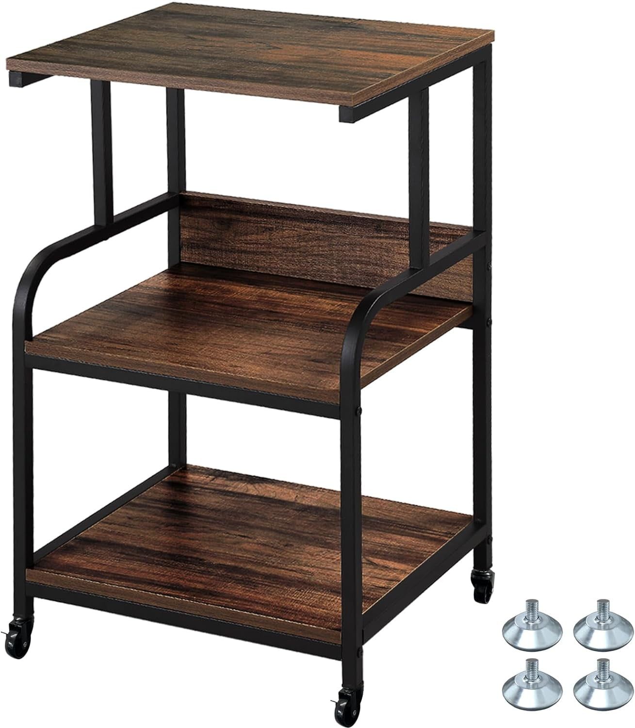 Rustic Brown 3-Tier Mobile Printer Stand with Storage Shelves