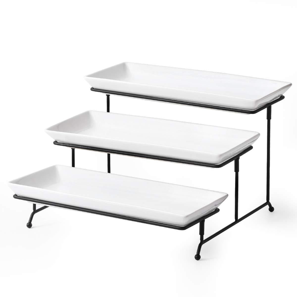 Modern Black 3-Tier Rectangular Ceramic Serving Stand