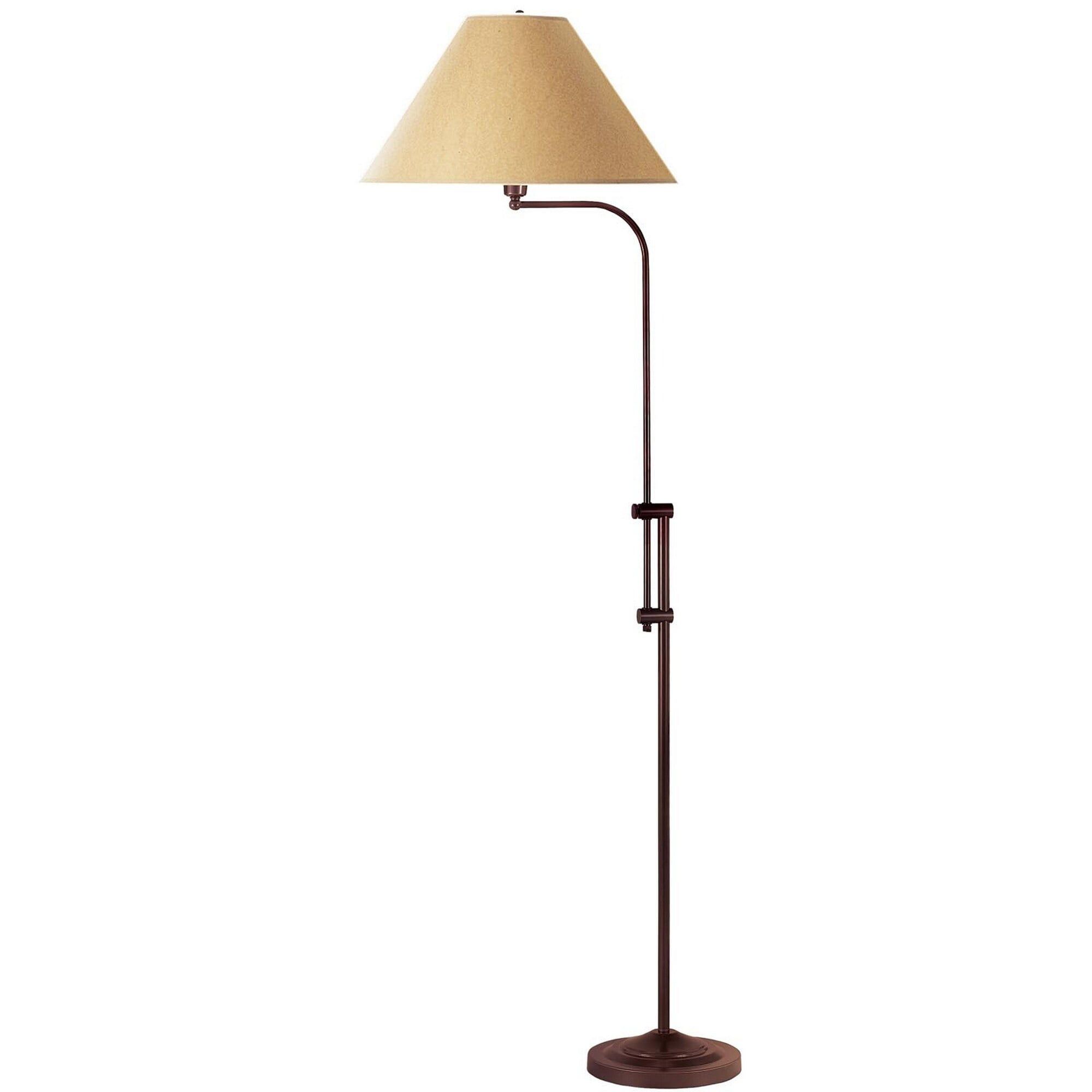 Adjustable Metal Tubular Floor Lamp with Fabric Shade, Brown