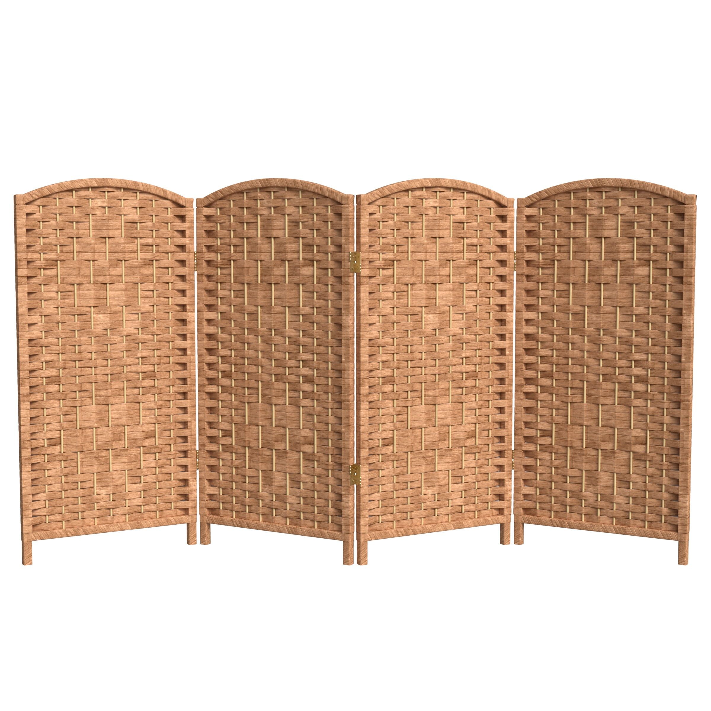 3 Ft Natural Woven Plant Fiber Folding Screen with 4 Panels