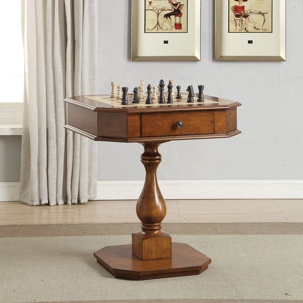 Brown Square Wood Game Table with Reversible Top and Drawer