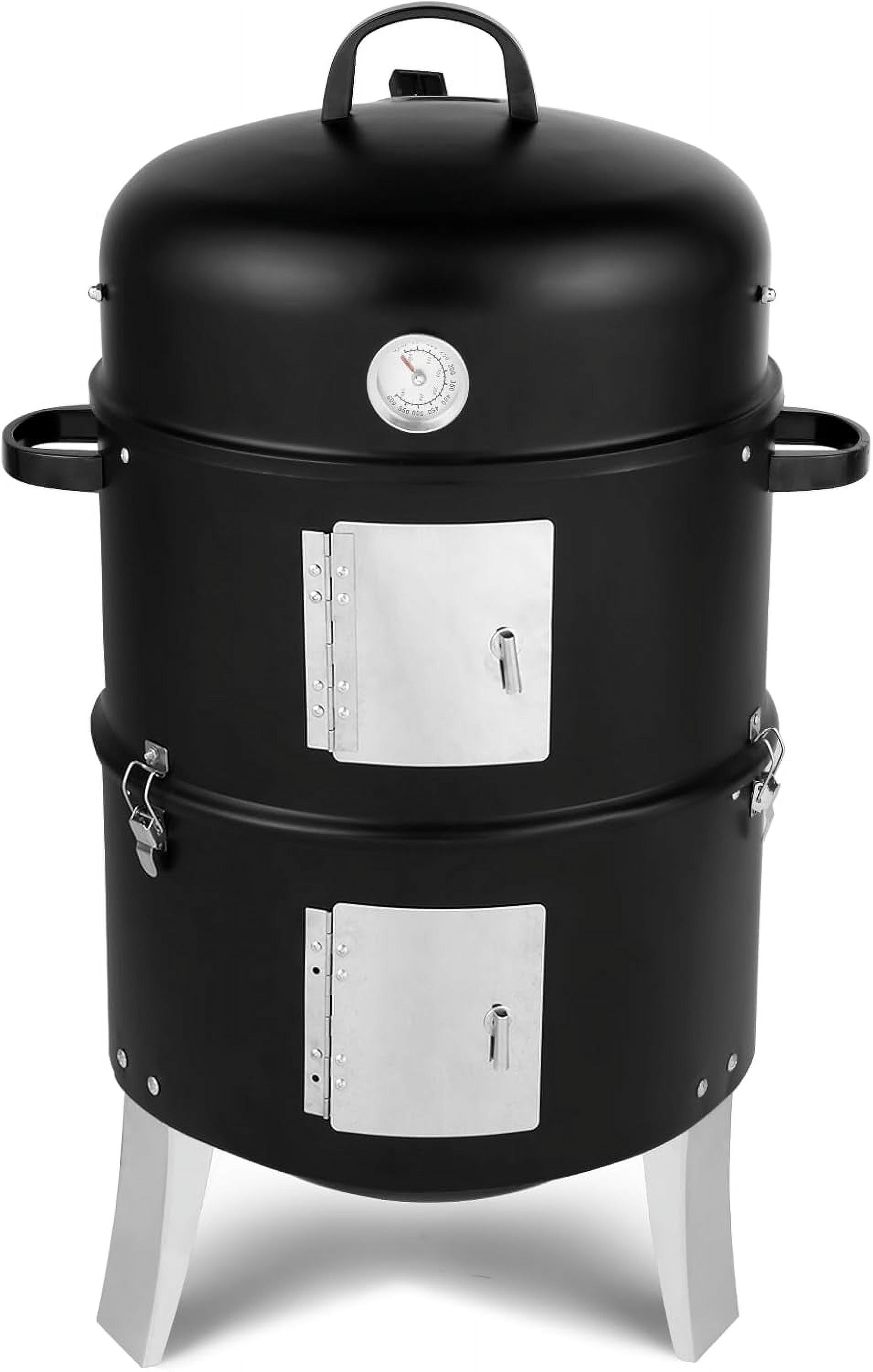 Black Steel 3-in-1 Vertical Charcoal Smoker Grill with Thermometer