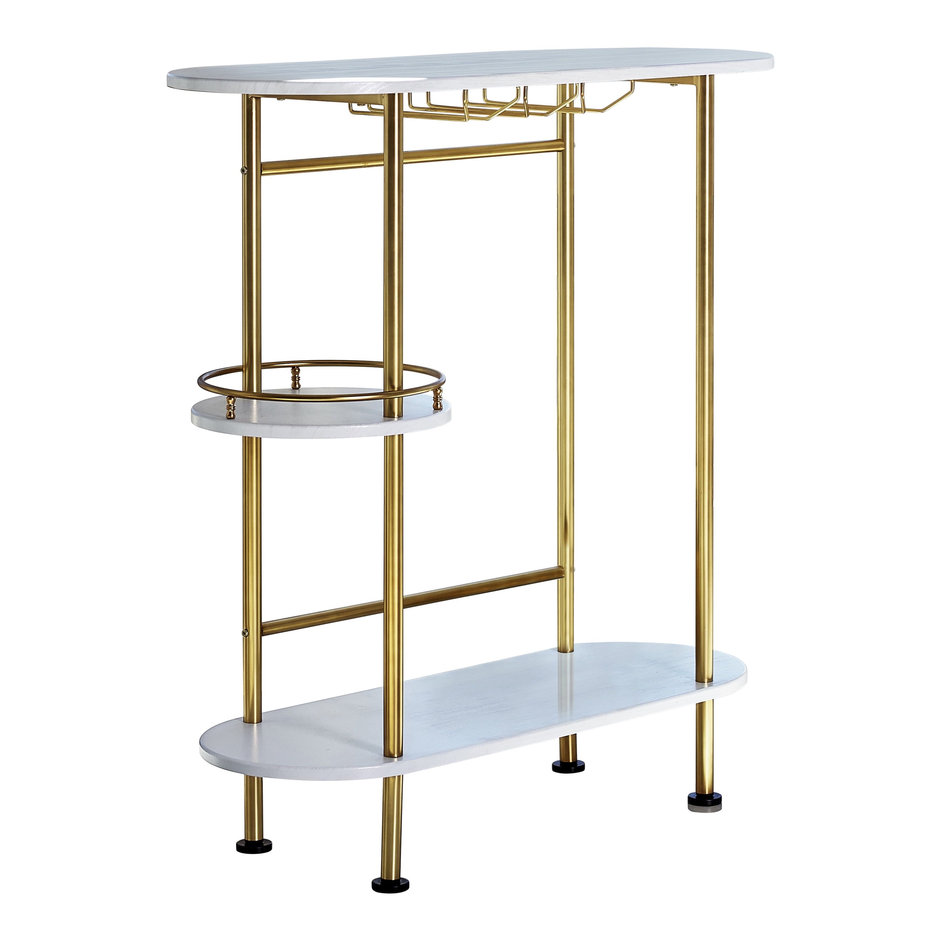 Elegant White Oak and Matte Brass 3-Tier Bar Unit