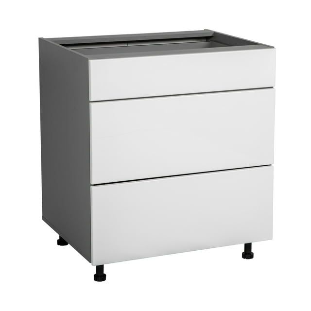 White Gloss and Gray Particleboard Base Cabinet with Drawers