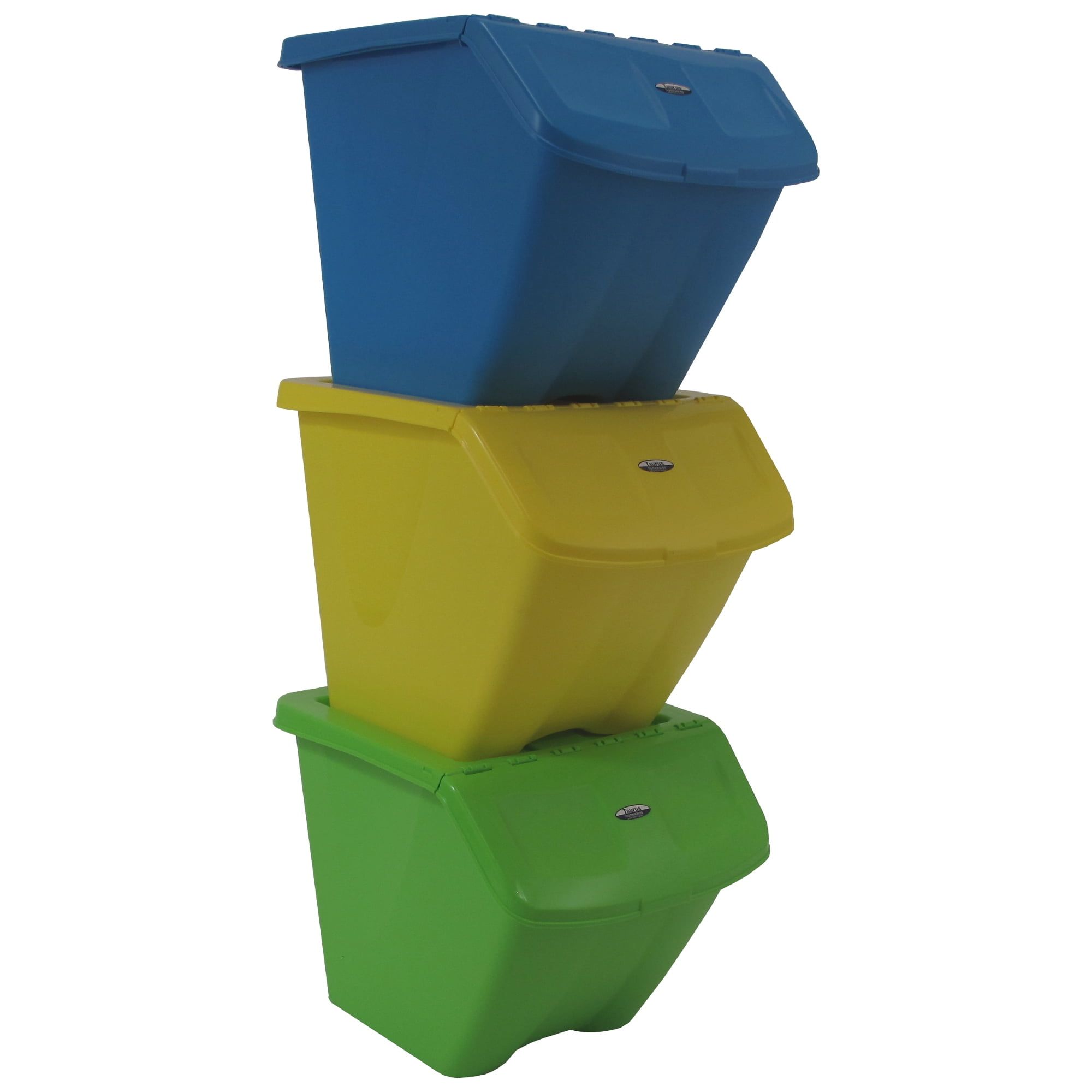 Polished Blue 30 Gallon Stackable Recycle Bin Trio