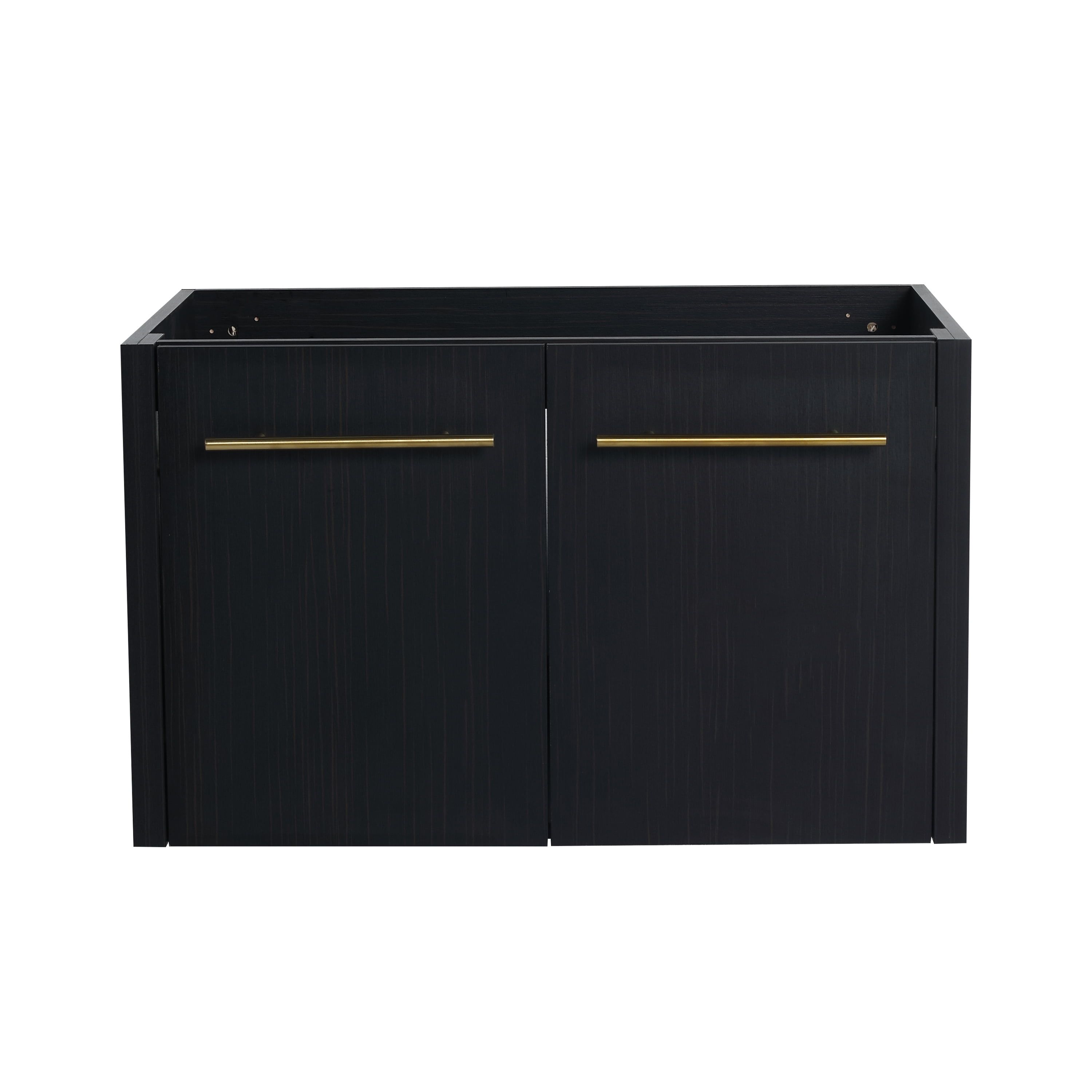 Black Chestnut Wall-Mounted Bathroom Vanity with Gold Handles