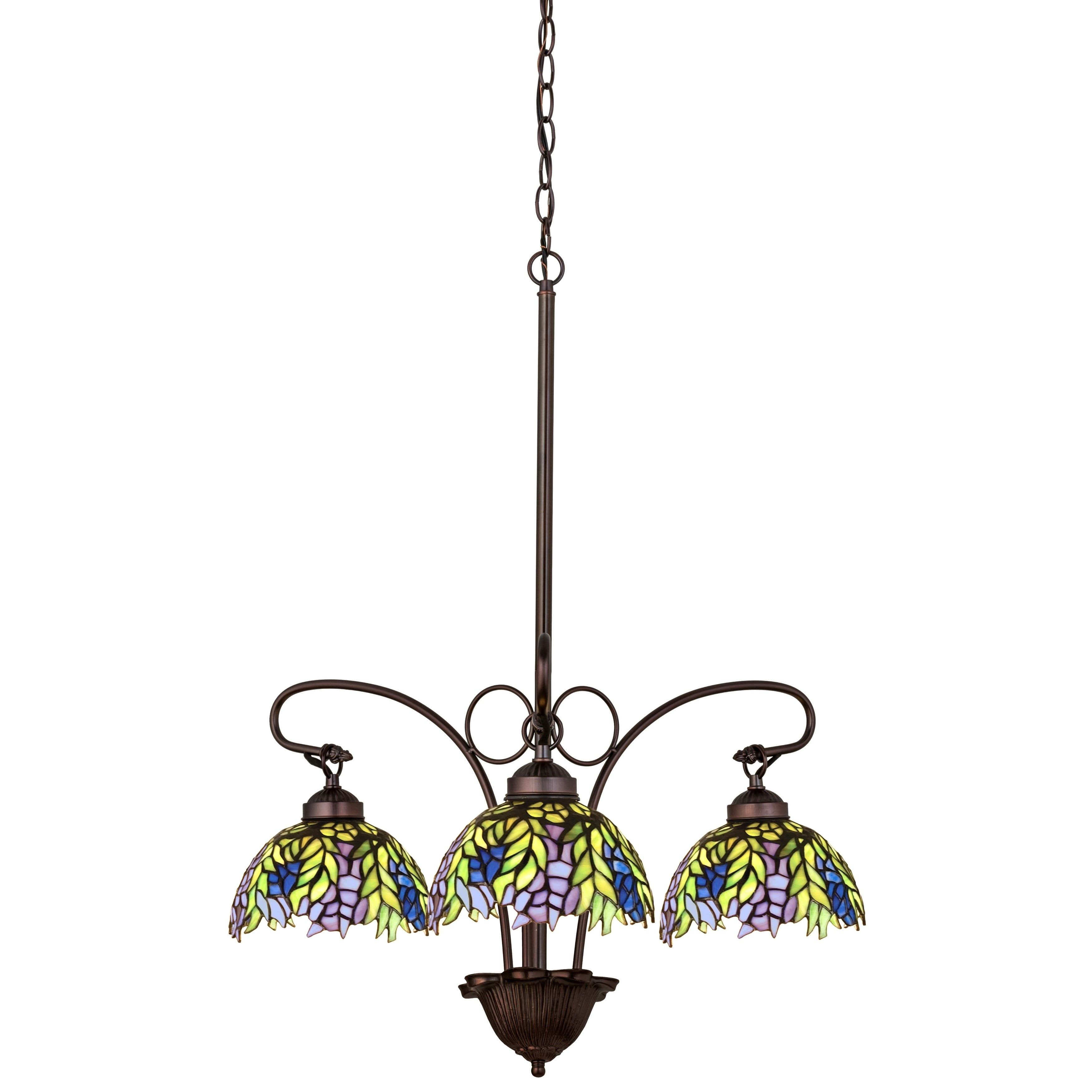 Tiffany Style Bronze 3-Light Stained Glass Chandelier