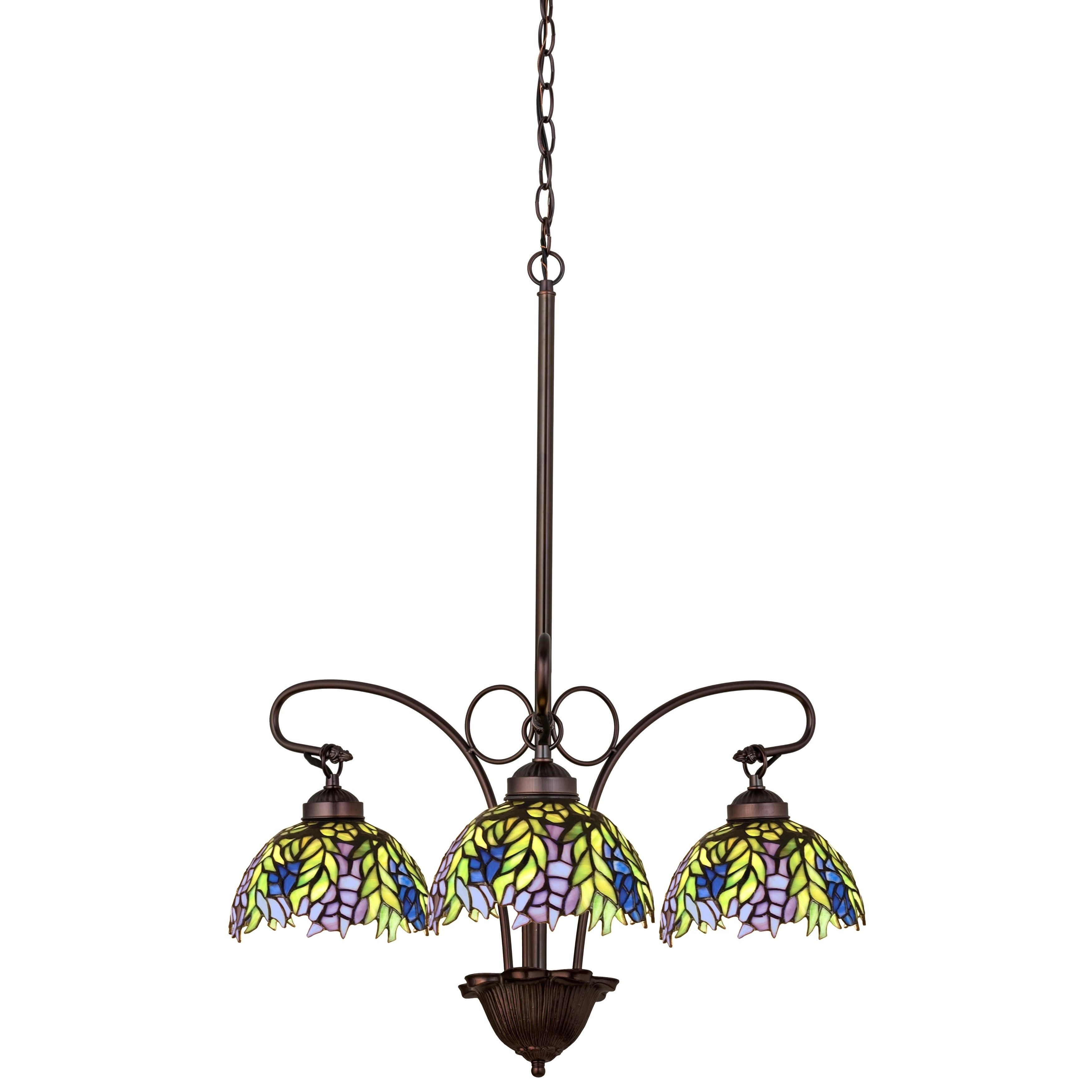 Tiffany Style Bronze 3-Light Stained Glass Chandelier