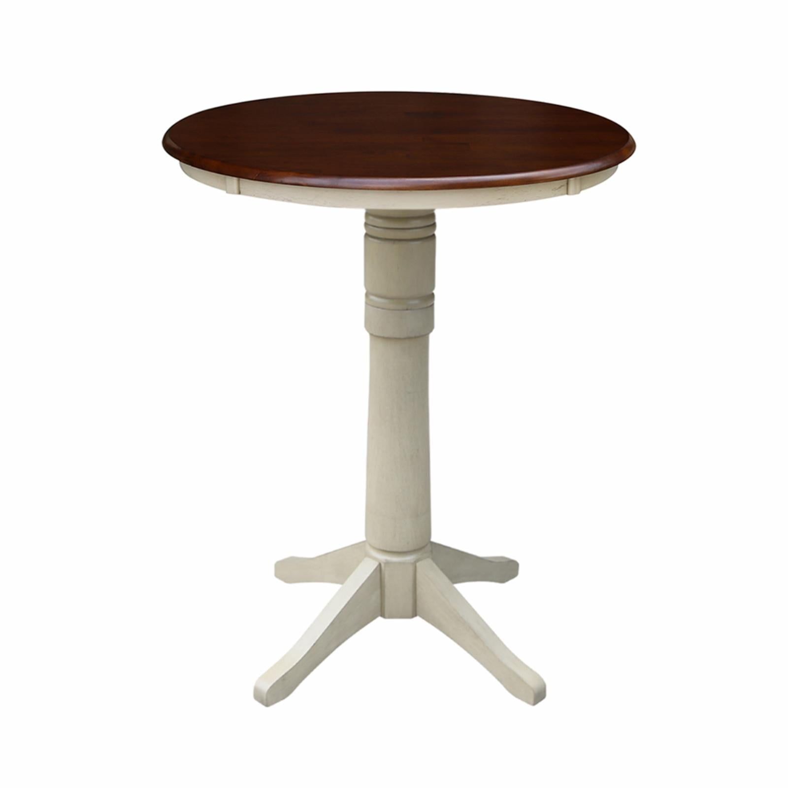 30'' Round Antiqued Almond and Espresso Wood Pedestal Table