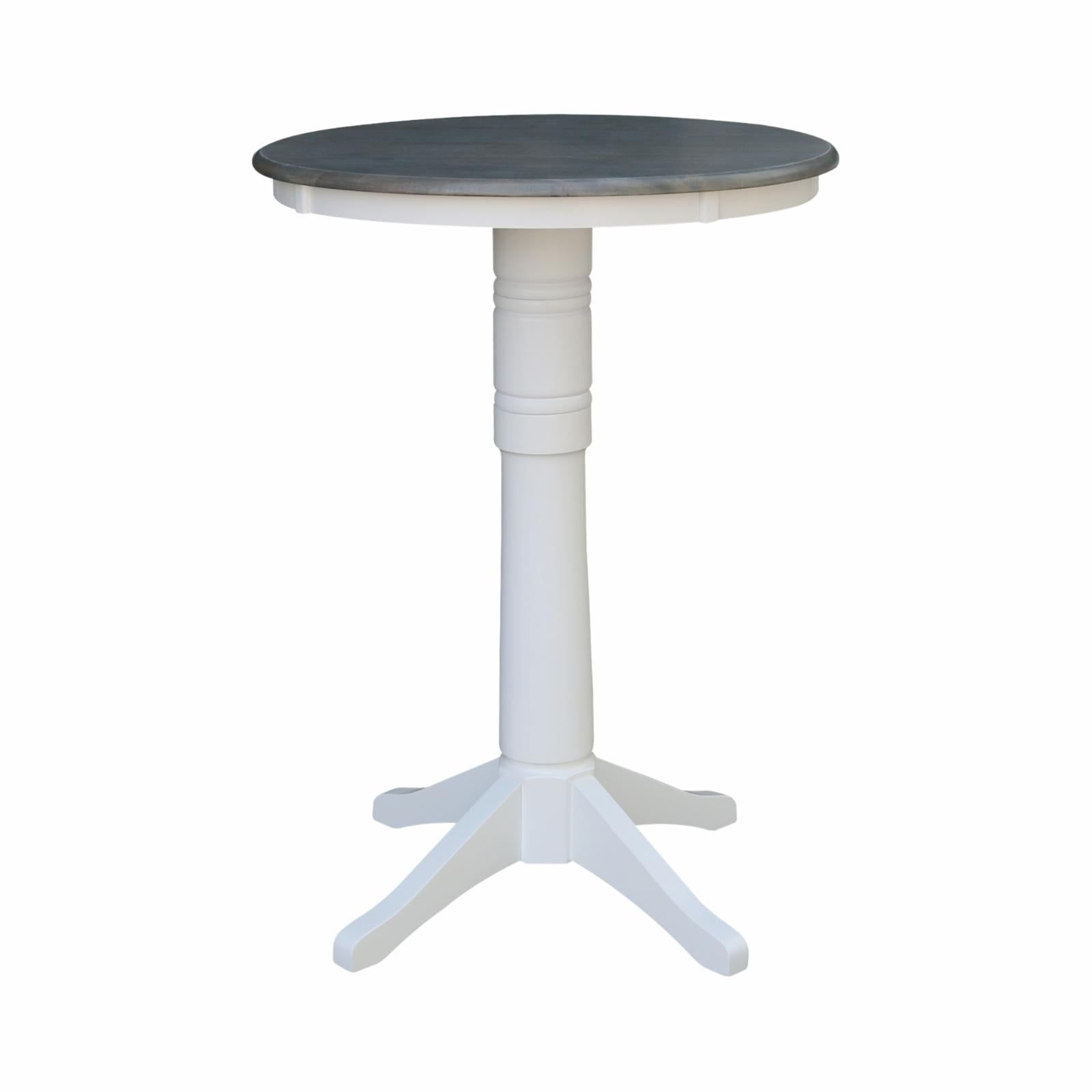 33" Round Parawood Bar Height Pedestal Table in White & Heather Gray