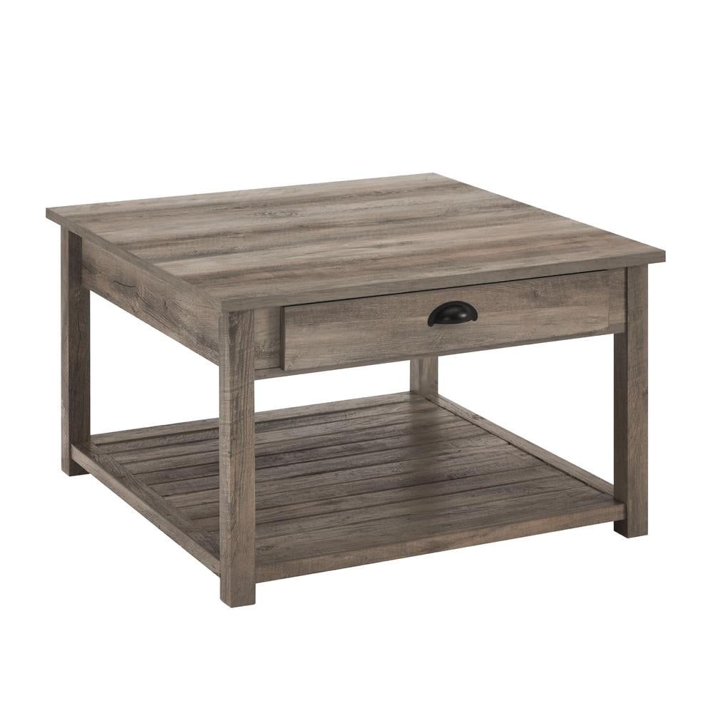 30" Square Grey Wash Wood and Metal Coffee Table with Storage