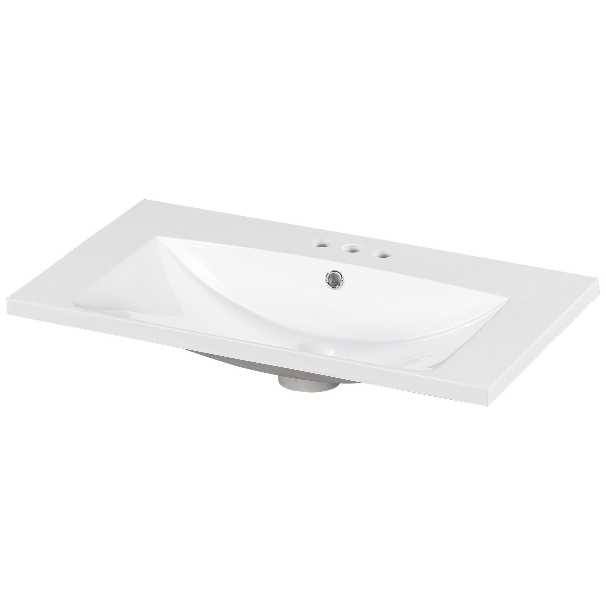 30" White Ceramic Vanity Top Bathroom Sink with 3 Faucet Holes