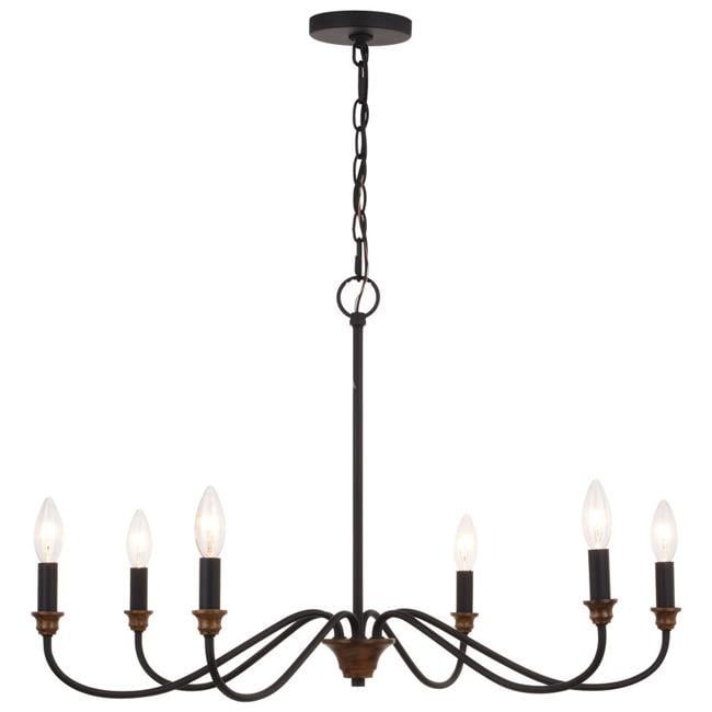 Annabelle 30" Matte Black & Brushed Walnut 6-Light Chandelier